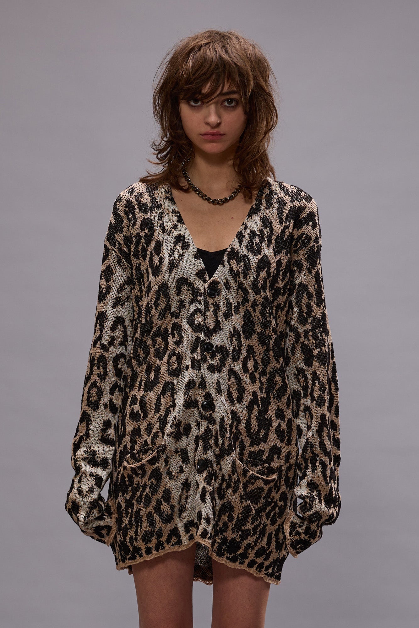 BOYFRIEND CARDIGAN - LIGHT LEOPARD JACQUARD - 3