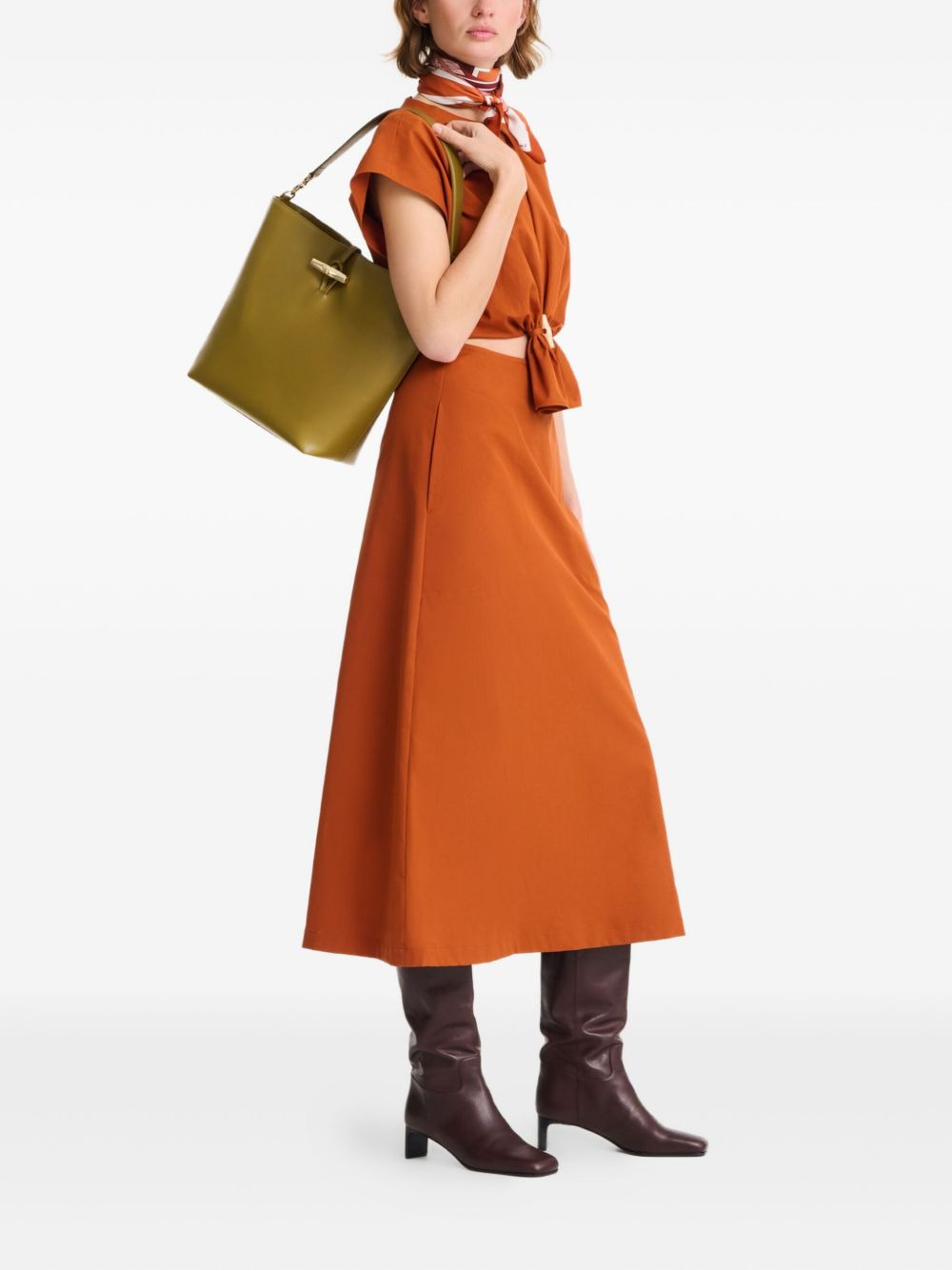 Bamboo clasp leather shoulder bag - 2