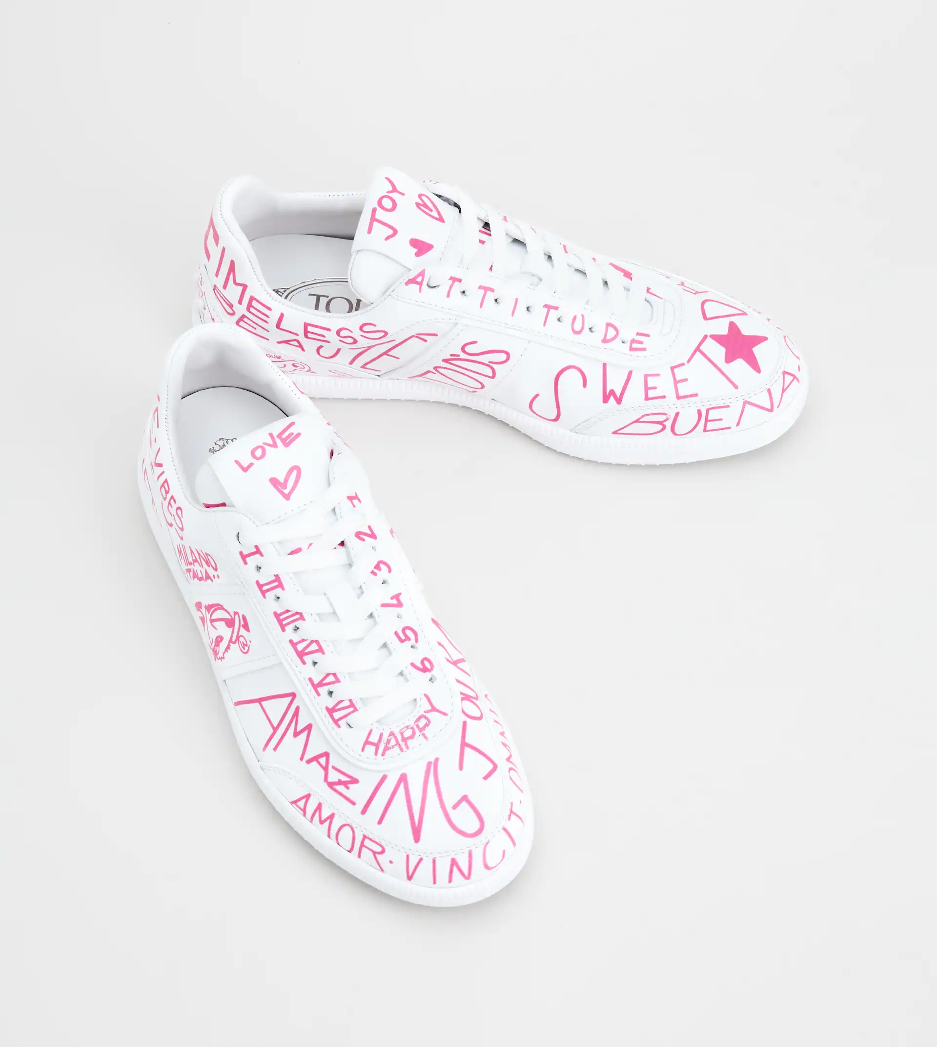 TOD'S TABS SNEAKERS IN LEATHER - WHITE, PINK - 3