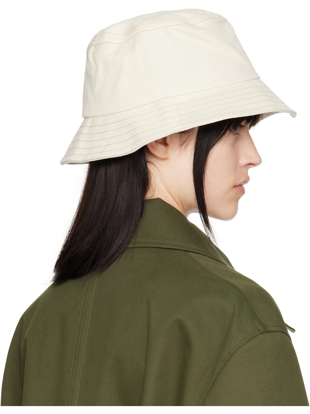 Beige Cotton Ami de Coeur Embroidery Bucket Hat - 3