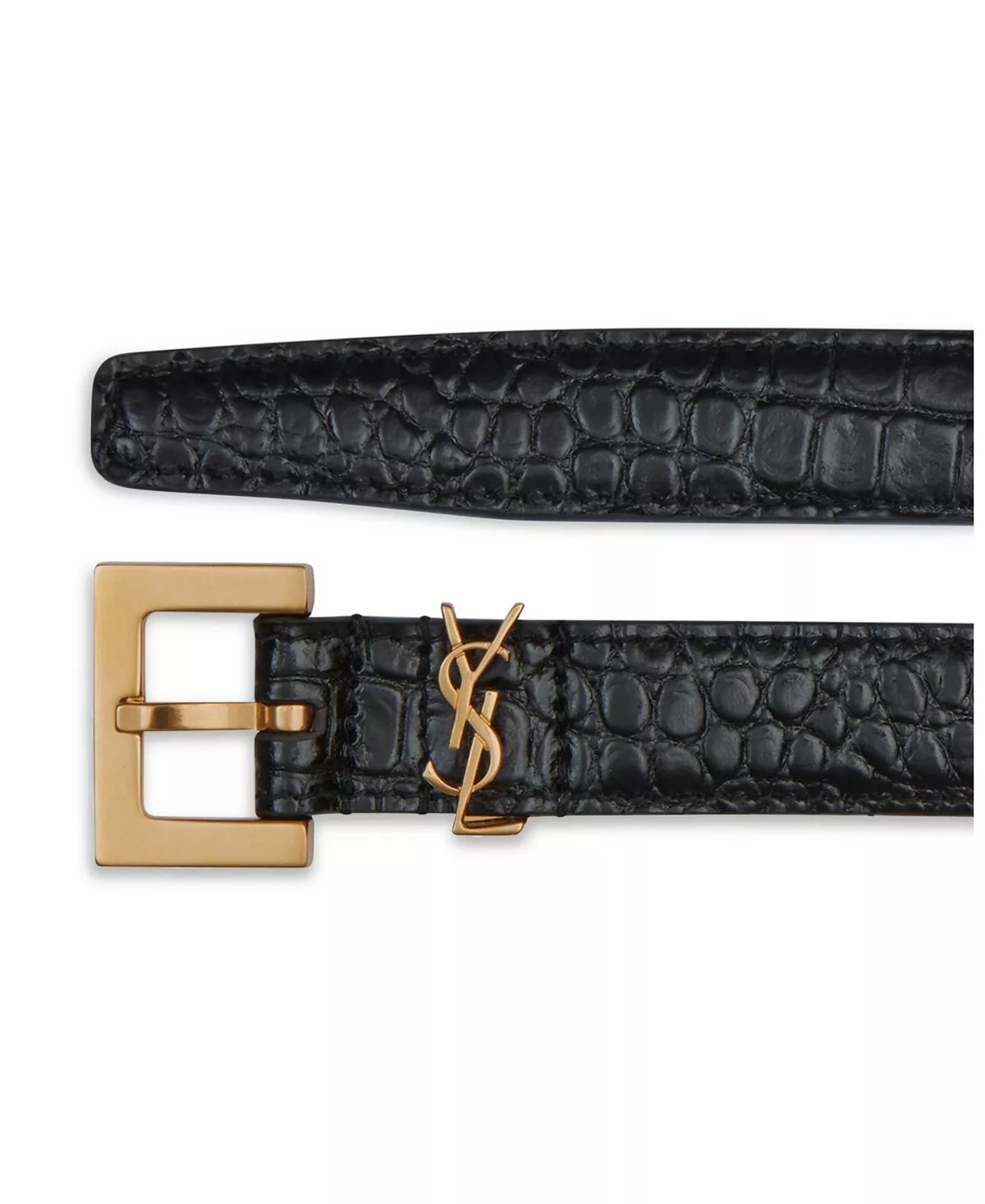 Cassandre Thin Belt with Square Buckle in Crocodile-Embossed Leather - 2