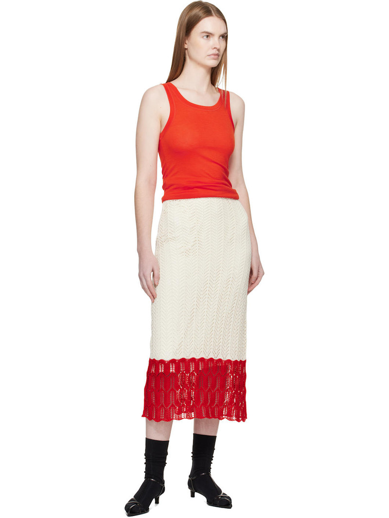 Jil Sander Off-White & Red Bicolor Lace Midi Skirt outlook