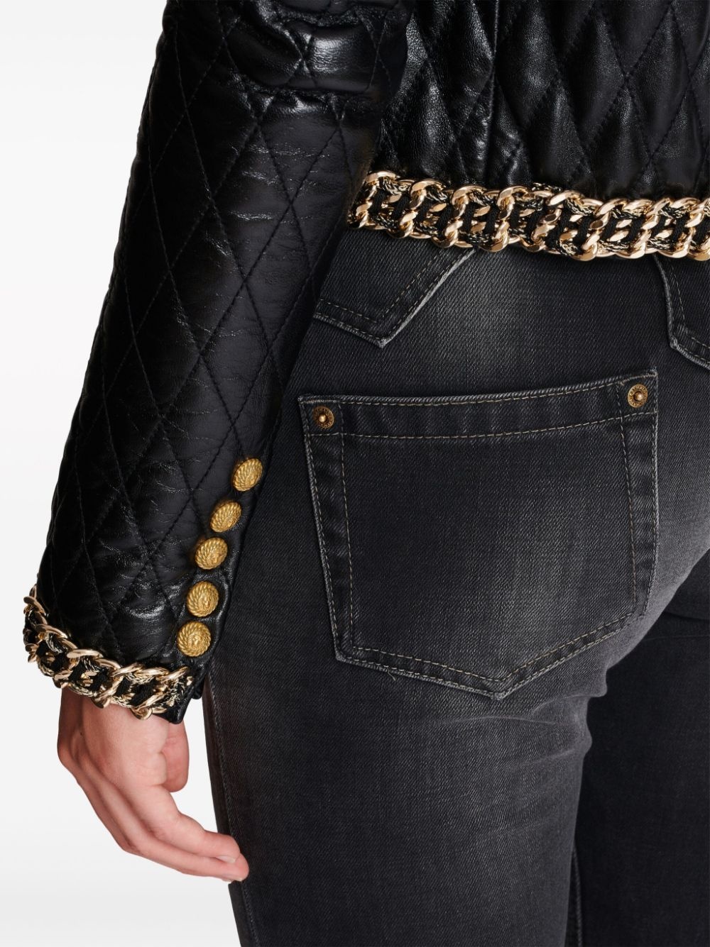 chain-detail quilted leather jacket - 6