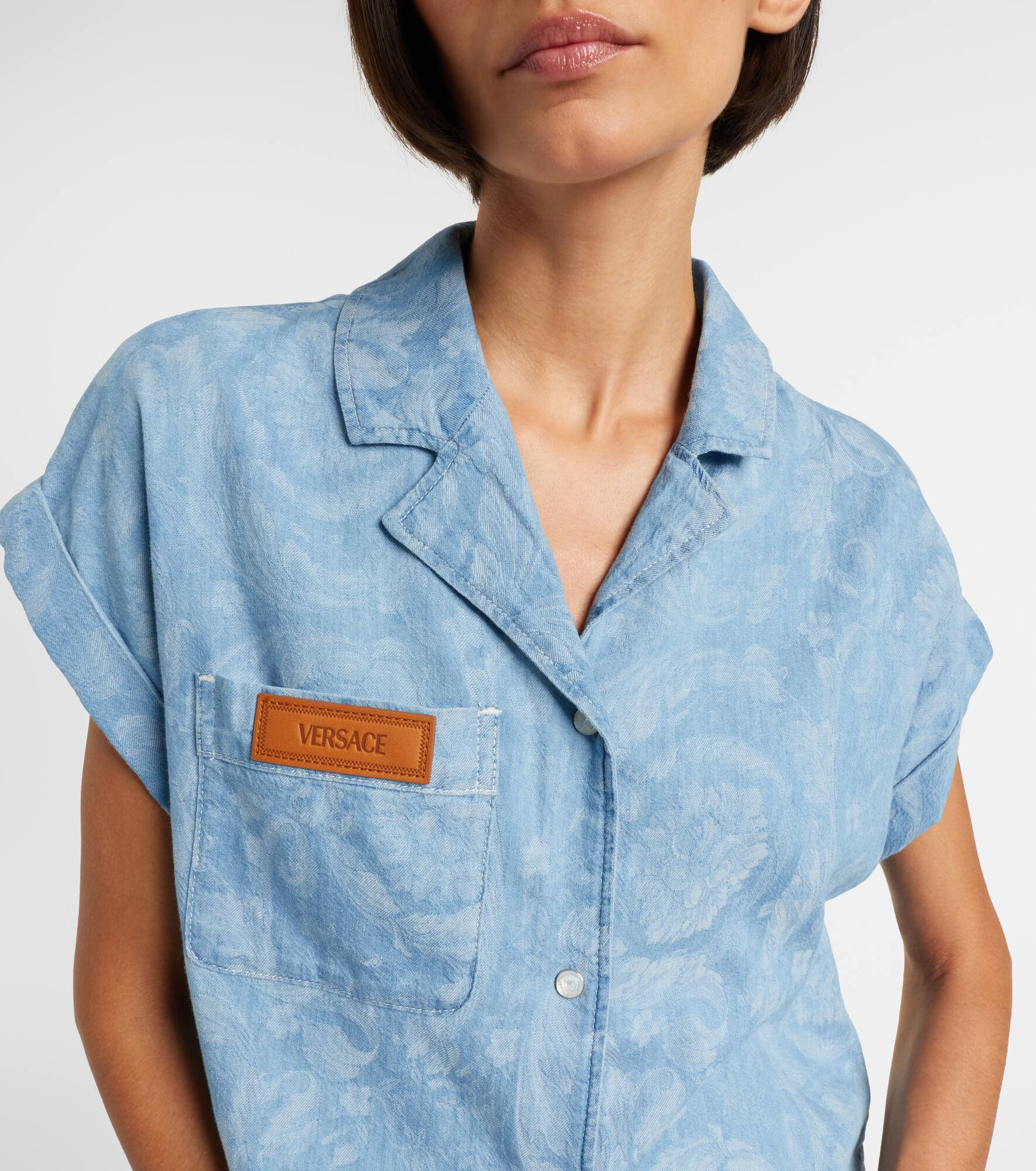 Barocco cropped denim chambray shirt - 4