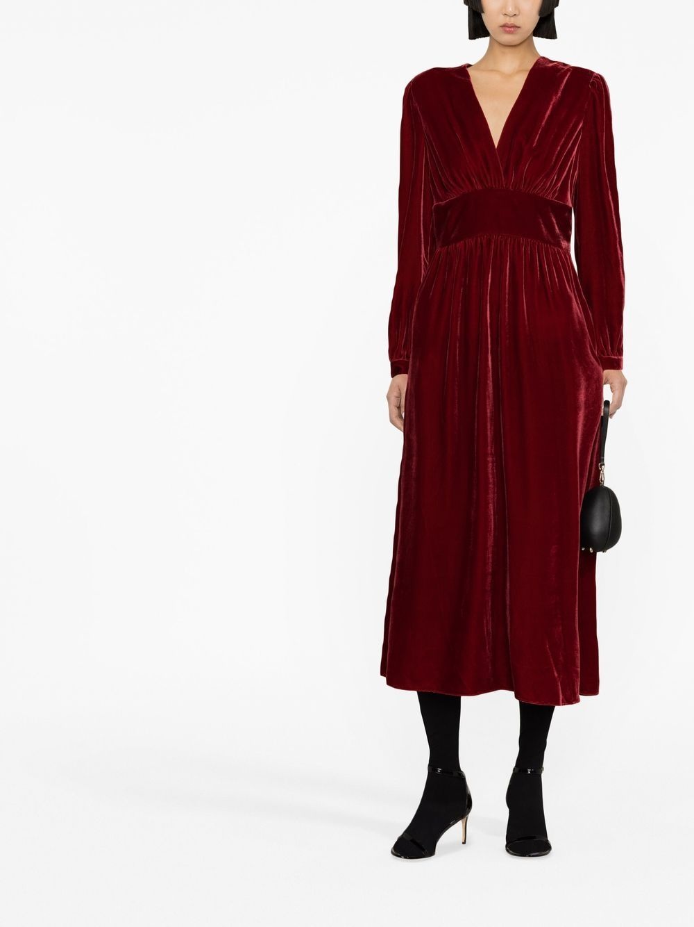 V-neck velvet midi dress - 2