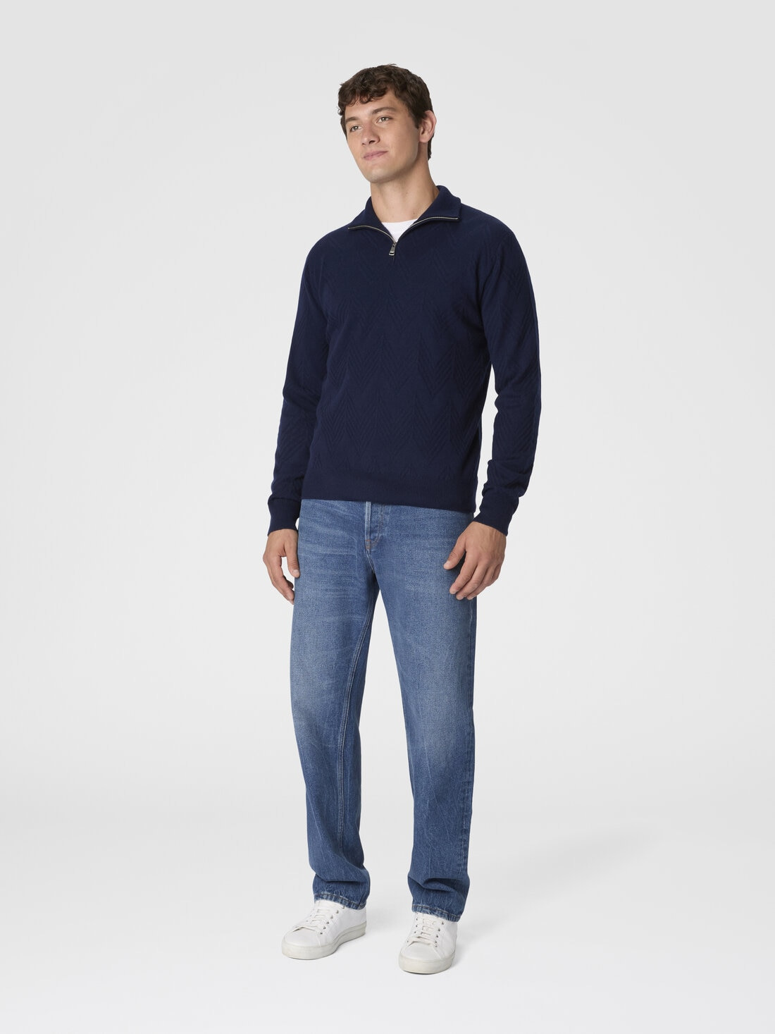 Half-Zip Sweater with Tone-on-Tone Zigzag Pattern - 2