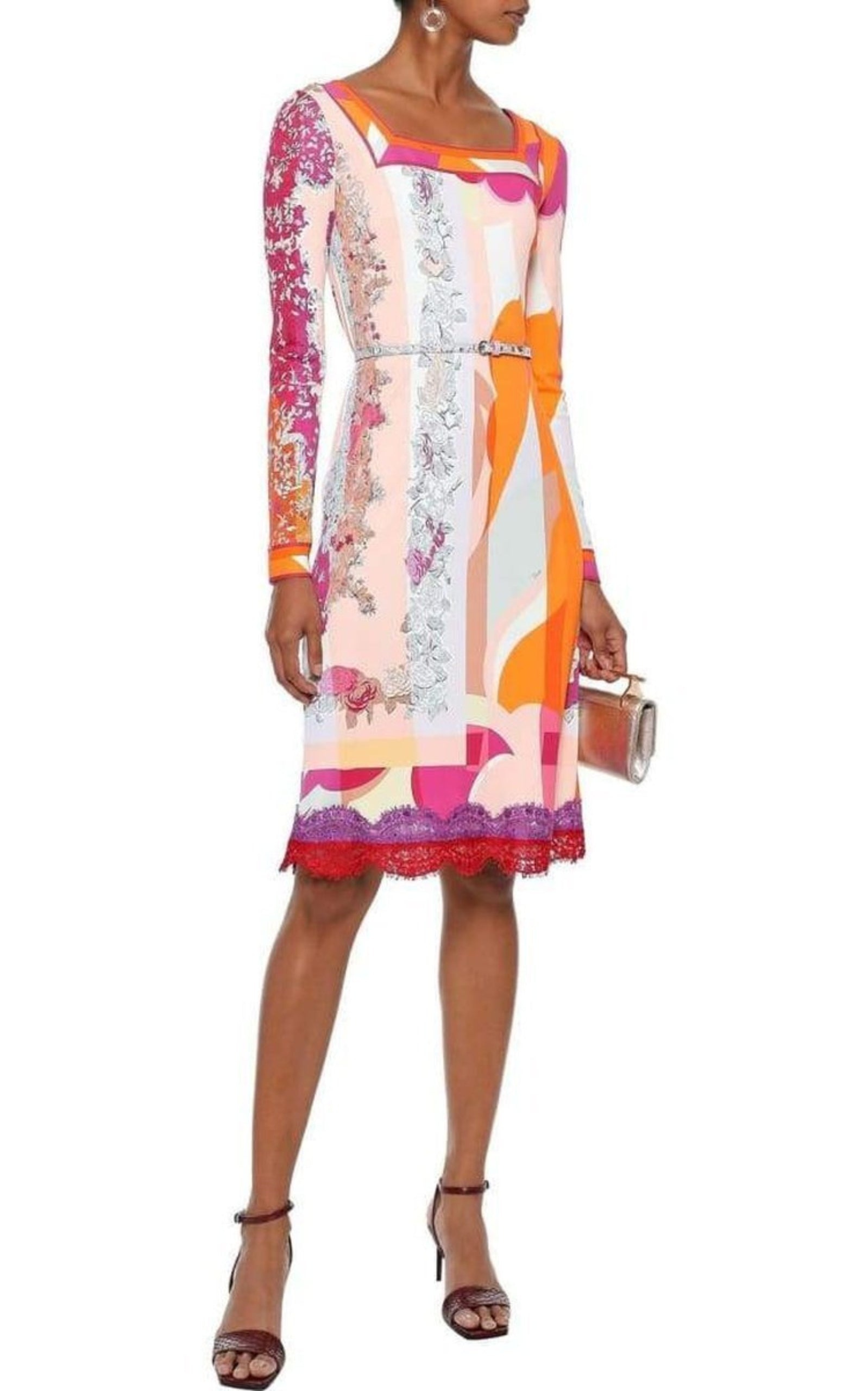 Lace-Trimmed Printed Jersey Dress - 2