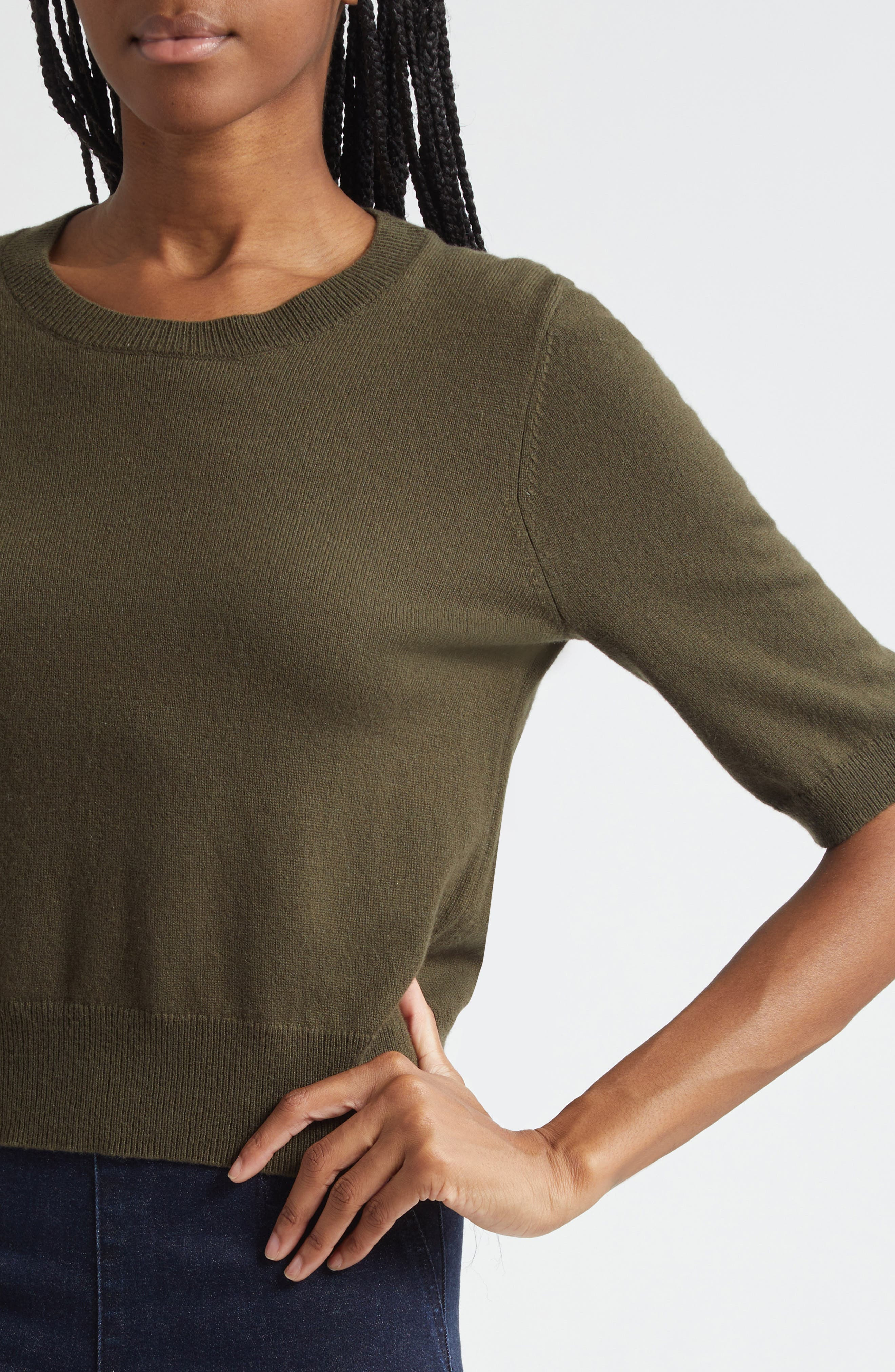 Veronica Beard Shana Short Sleeve Cashmere Sweater in Cypress at Nordstrom - 4