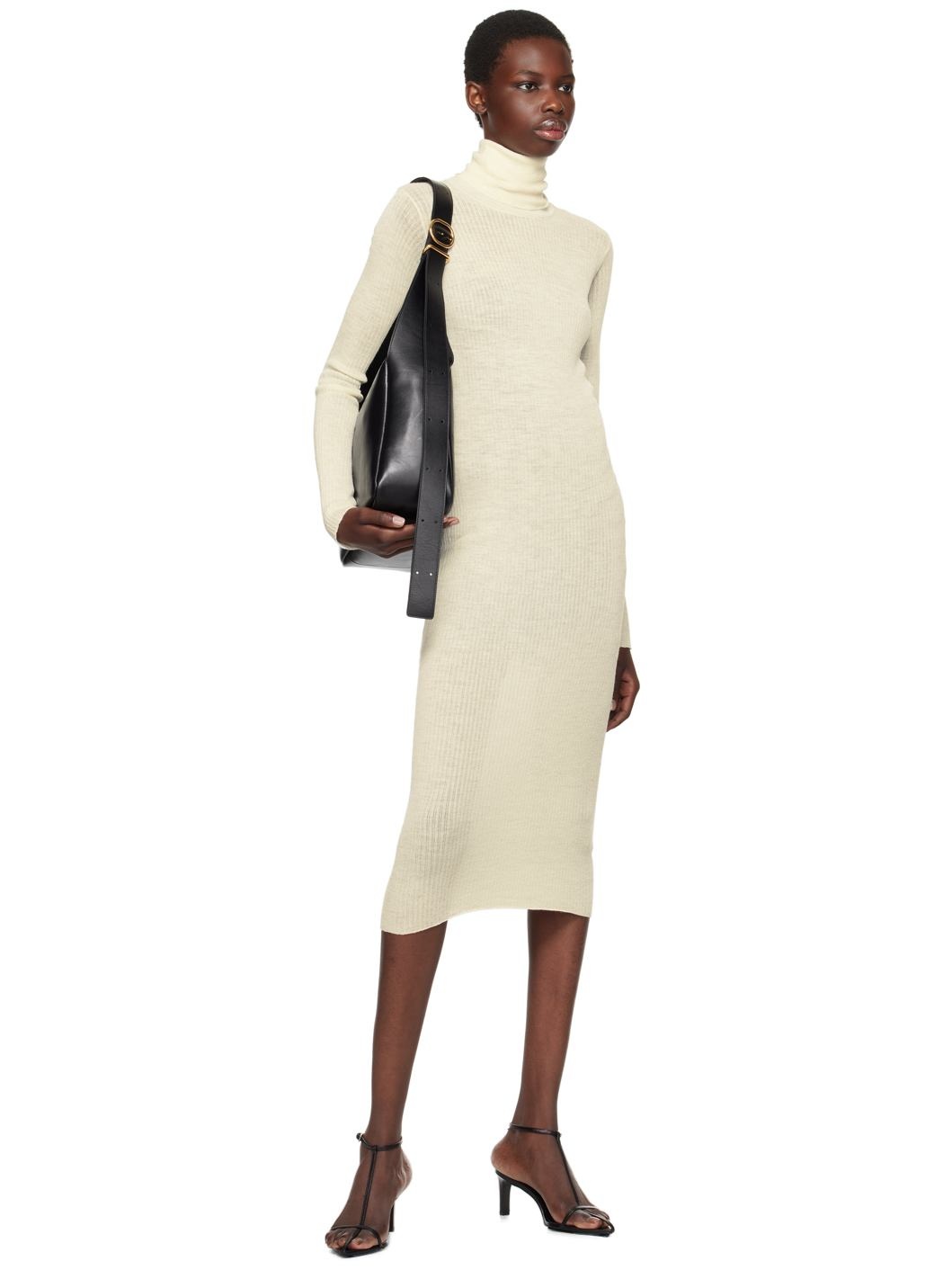 Off-White Ribbed Midi Dress - 4