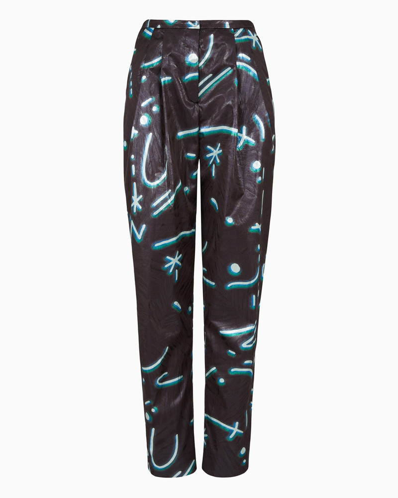 Lurex trousers with pleats with all-over Starry Sky print 1