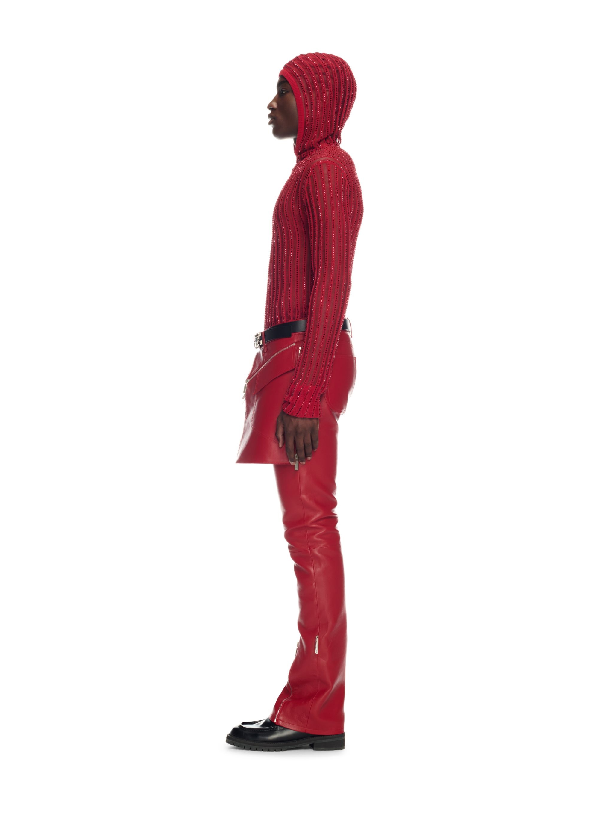 Red Leather Skinny Zip Pants - 3