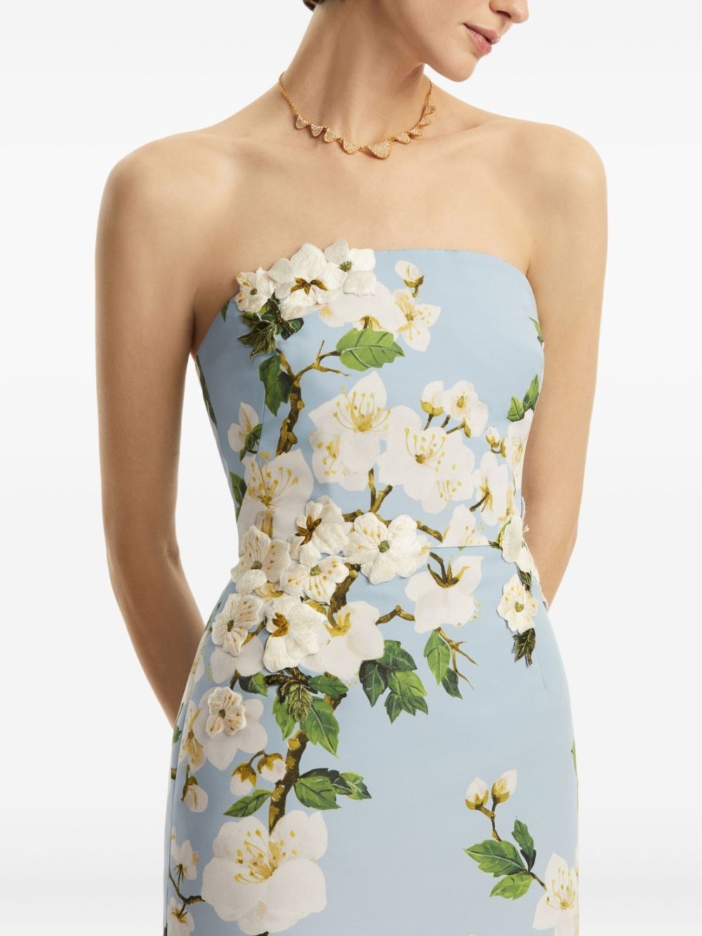 floral-print strapless dress - 5