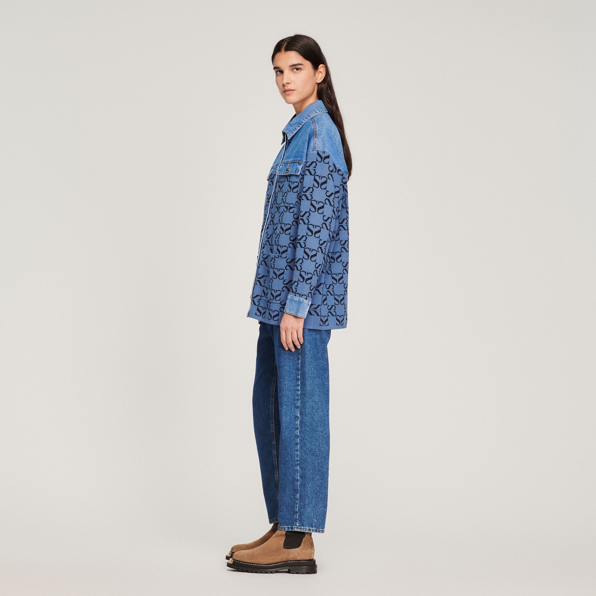 Oversized coatigan in mixed materials - 7