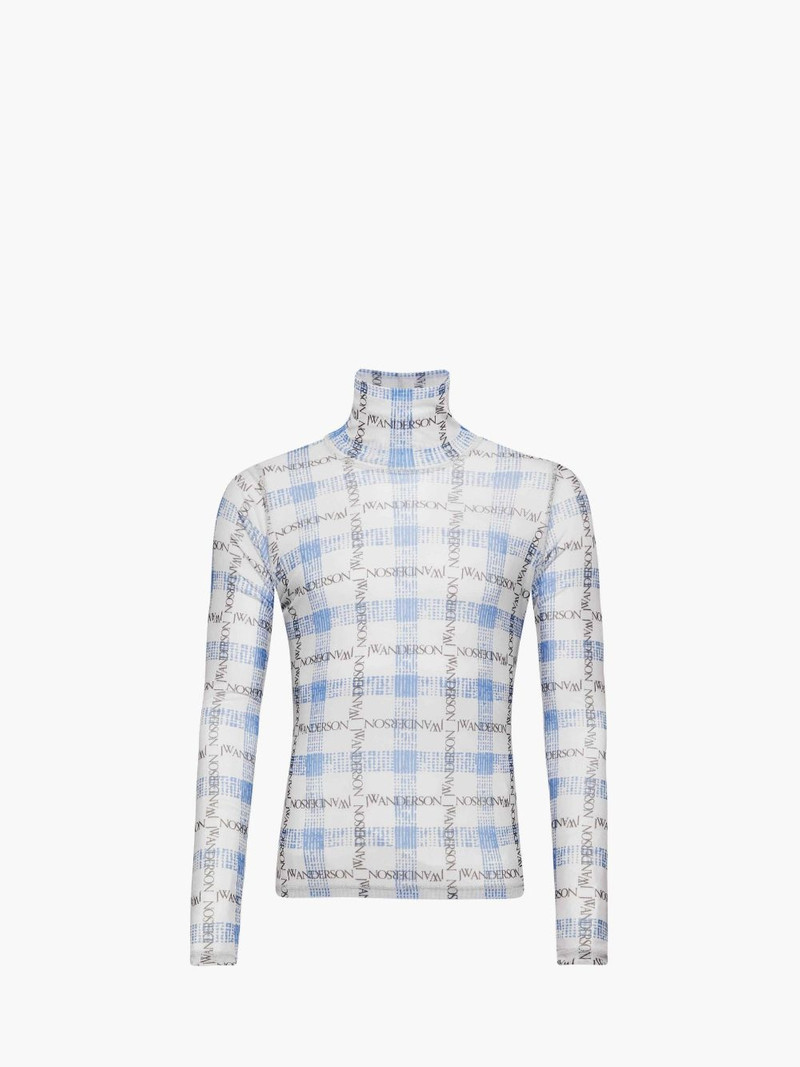 LOGO GRID CHECK PRINT - SHEER LONG SLEEVE TOP - 1
