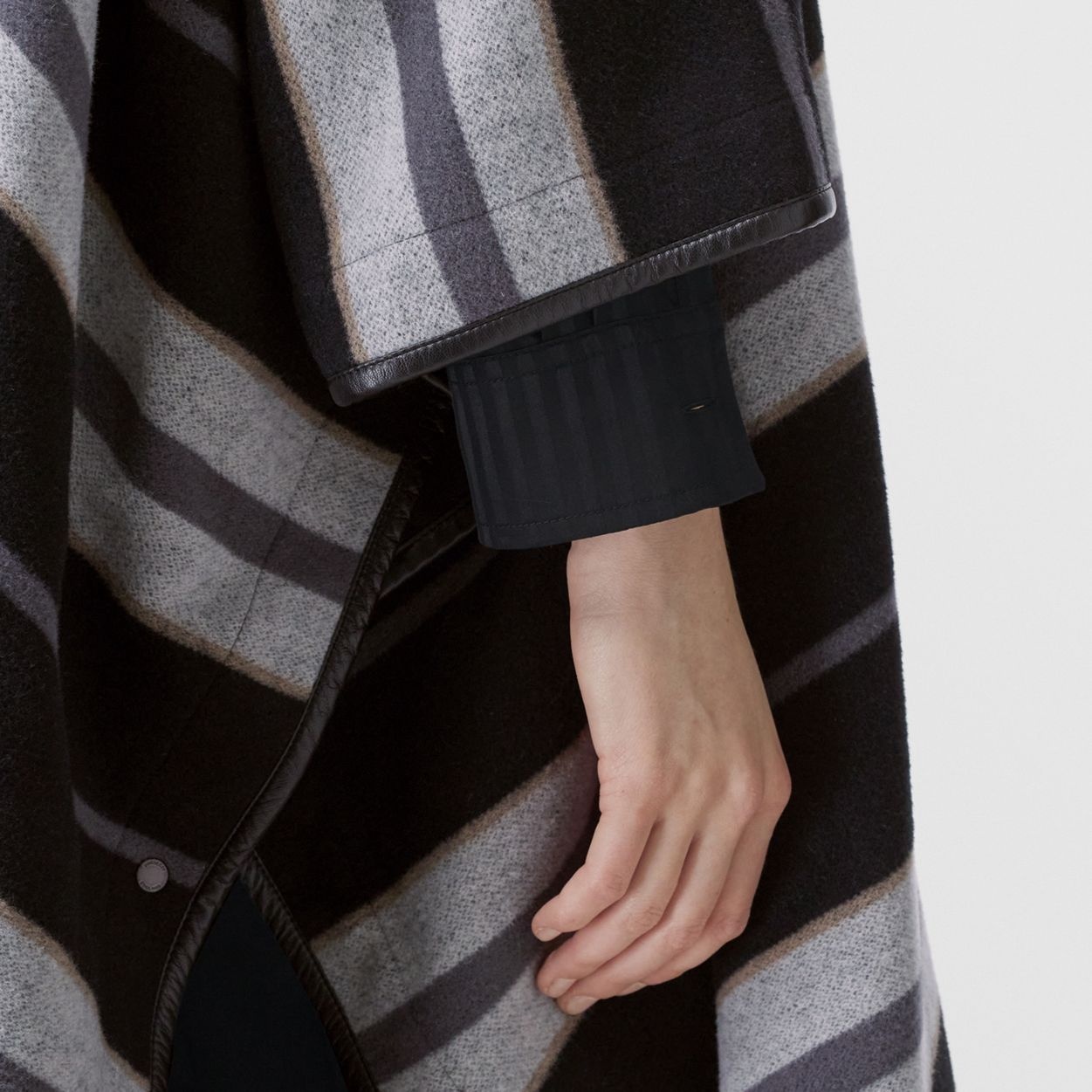 Stripe Wool Oversized Hooded Poncho - 5