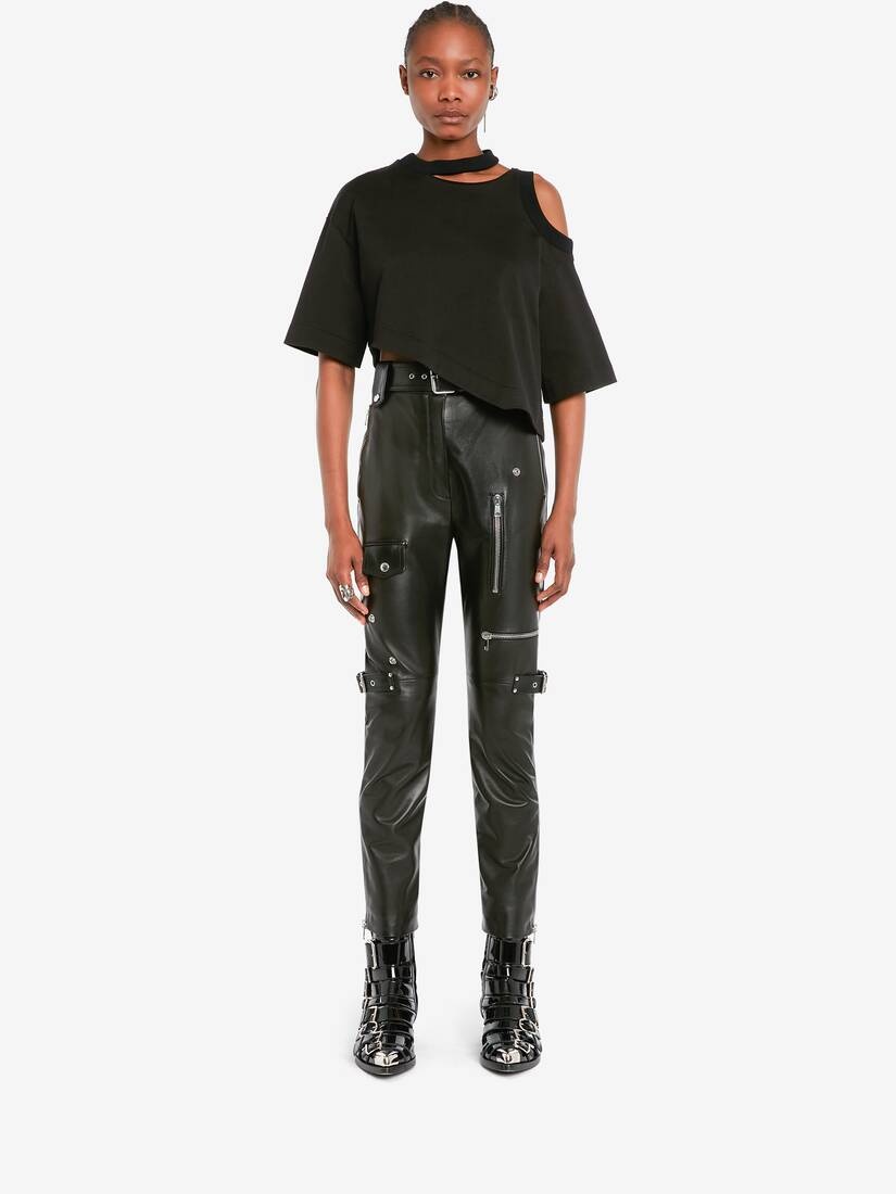 Women's Asymmetric Cropped T-shirt in Black - 2
