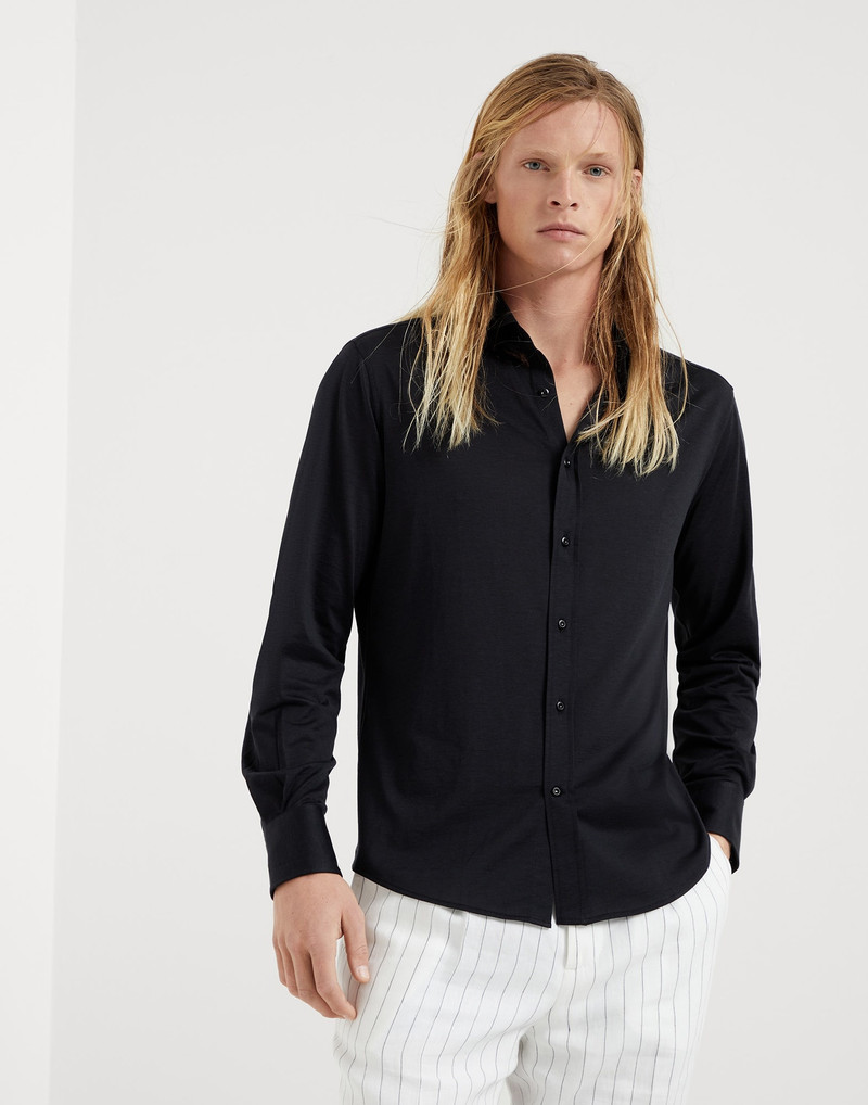 Silk and cotton jersey shirt with spread collar - 1
