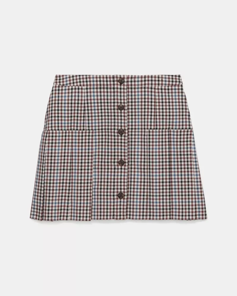 Shepard Check Button Front Pleated Mini Skirt - 1