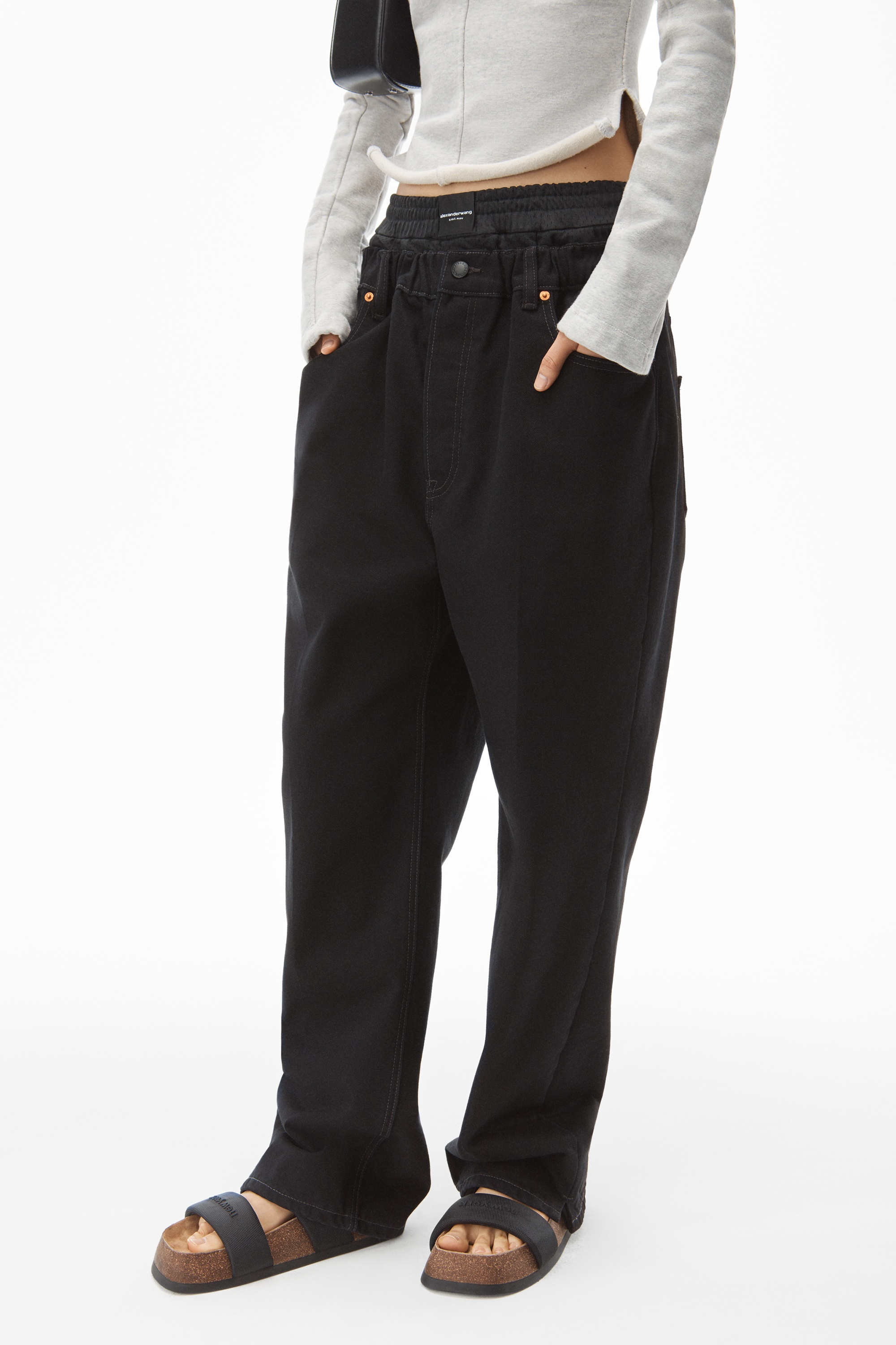 RUCHED WAIST BAGGY PANT IN DENIM - 3