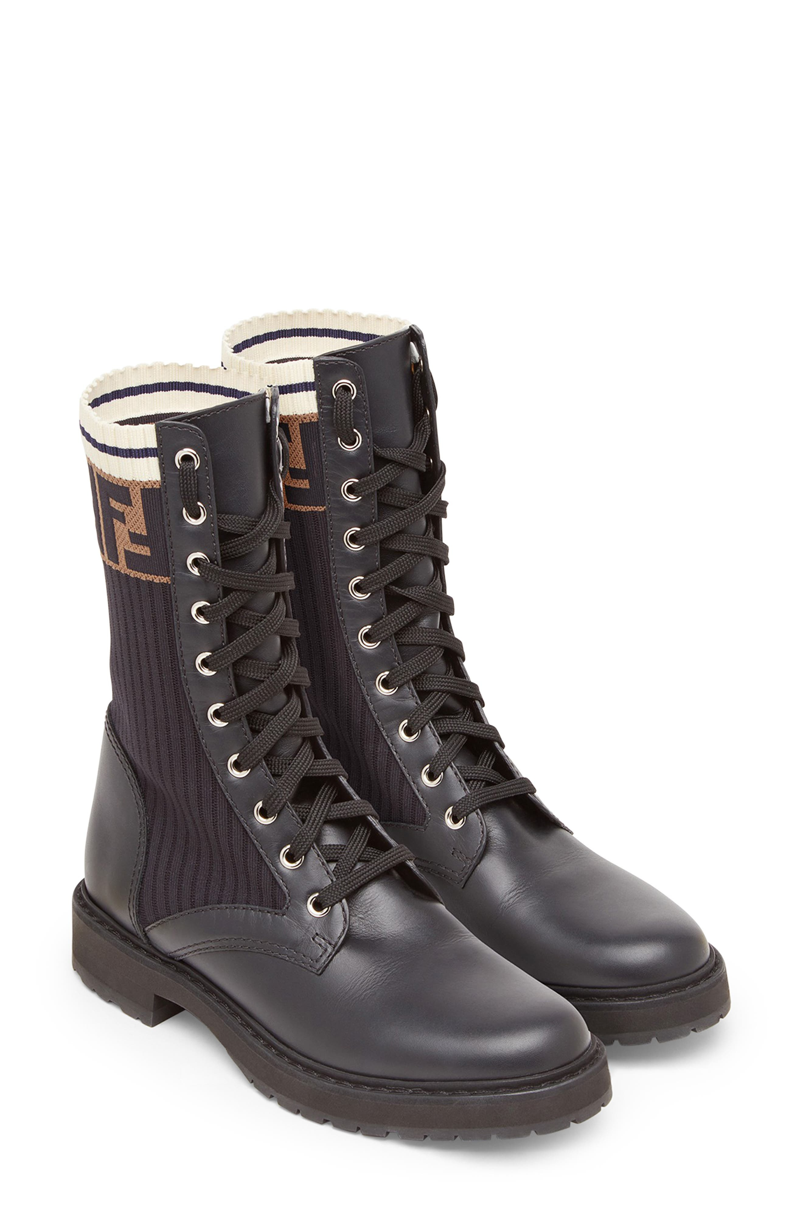Fendi Rockoko Chelsea Sock Combat Boot in F13Mc Ne/ne Tab Ner Marino at Nordstrom - 4