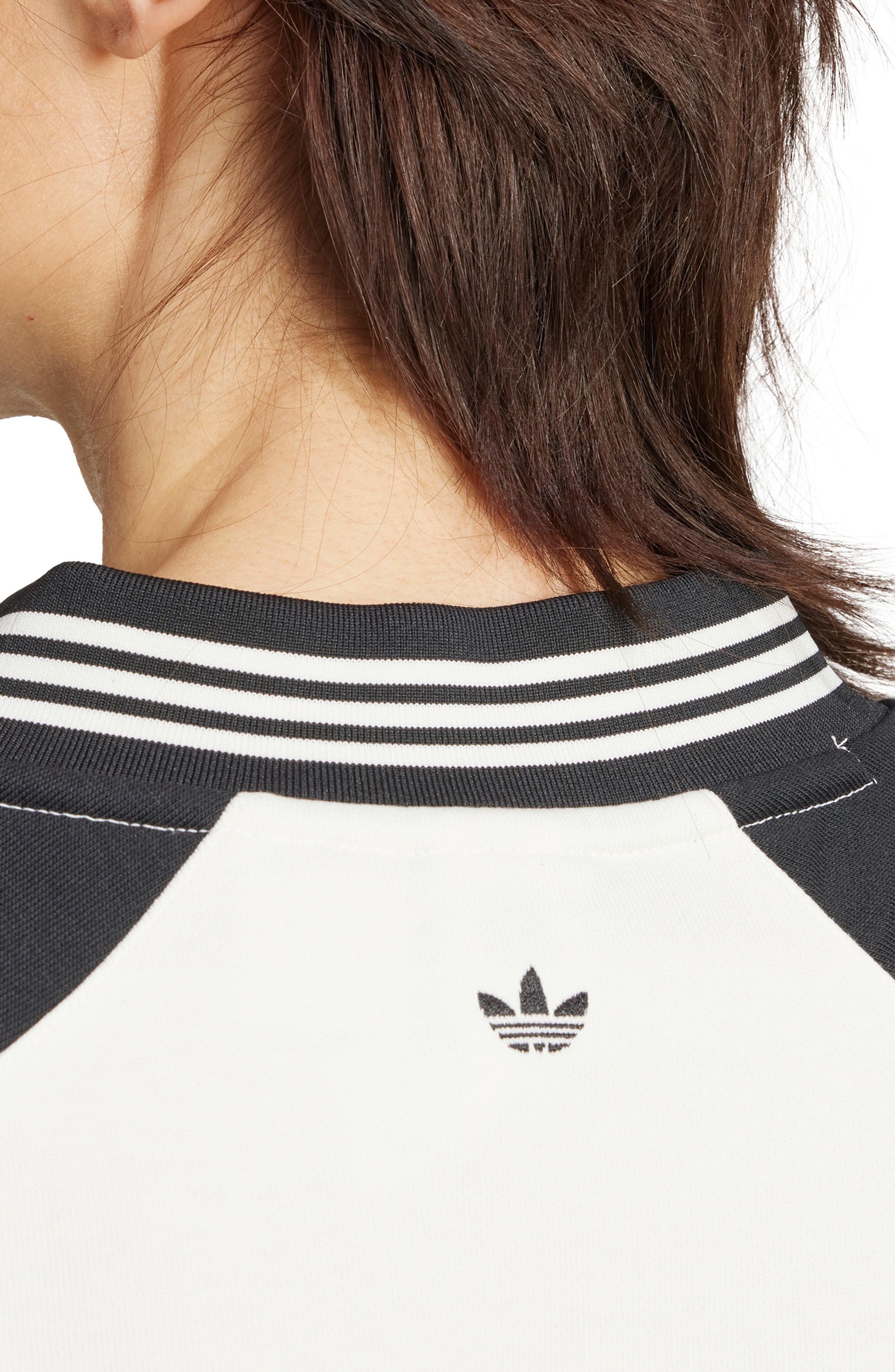 adidas Logo Cotton Blend Crop Sweatshirt in Off White/Black at Nordstrom - 3