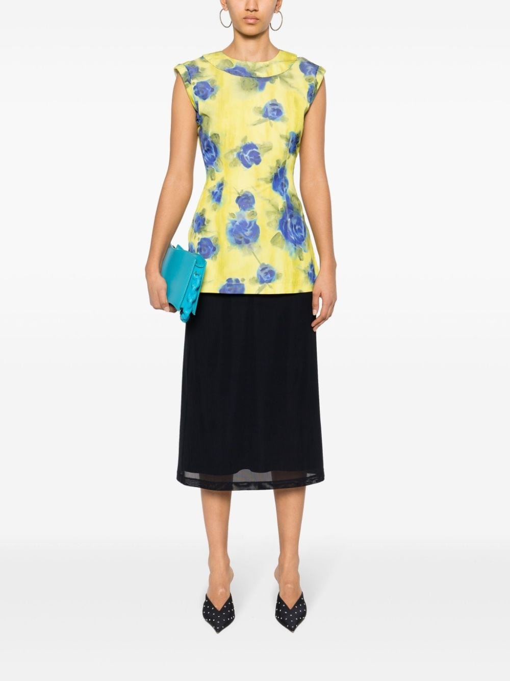 floral-print taffeta top - 2