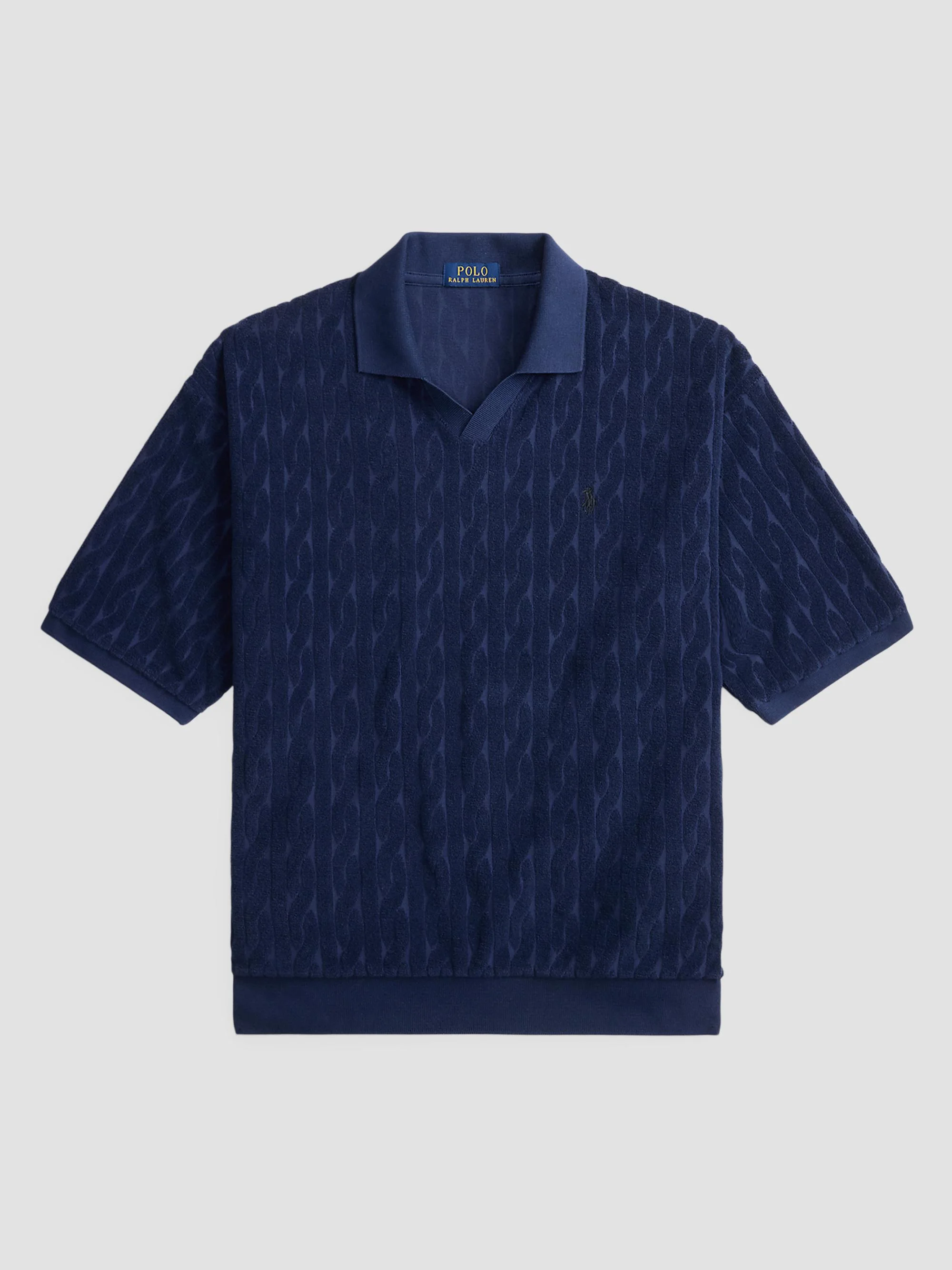 Men's Cable-Knit Terry Collared Shirt - Newport Navy - 1