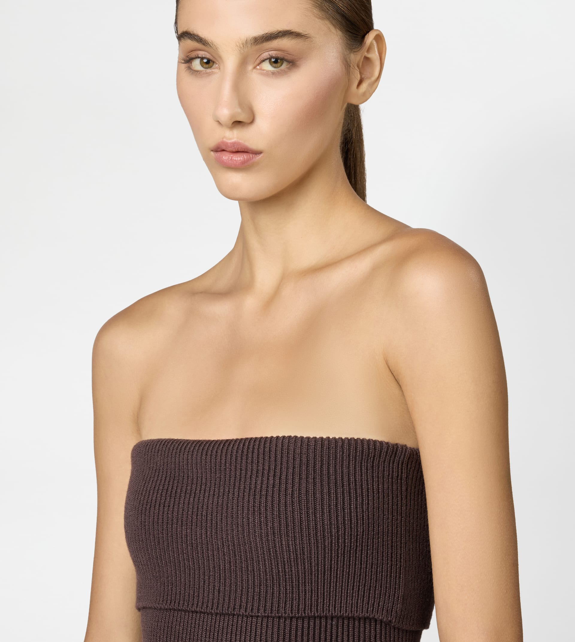 DRESS IN WOOL AND LEATHER - BURGUNDY - 5