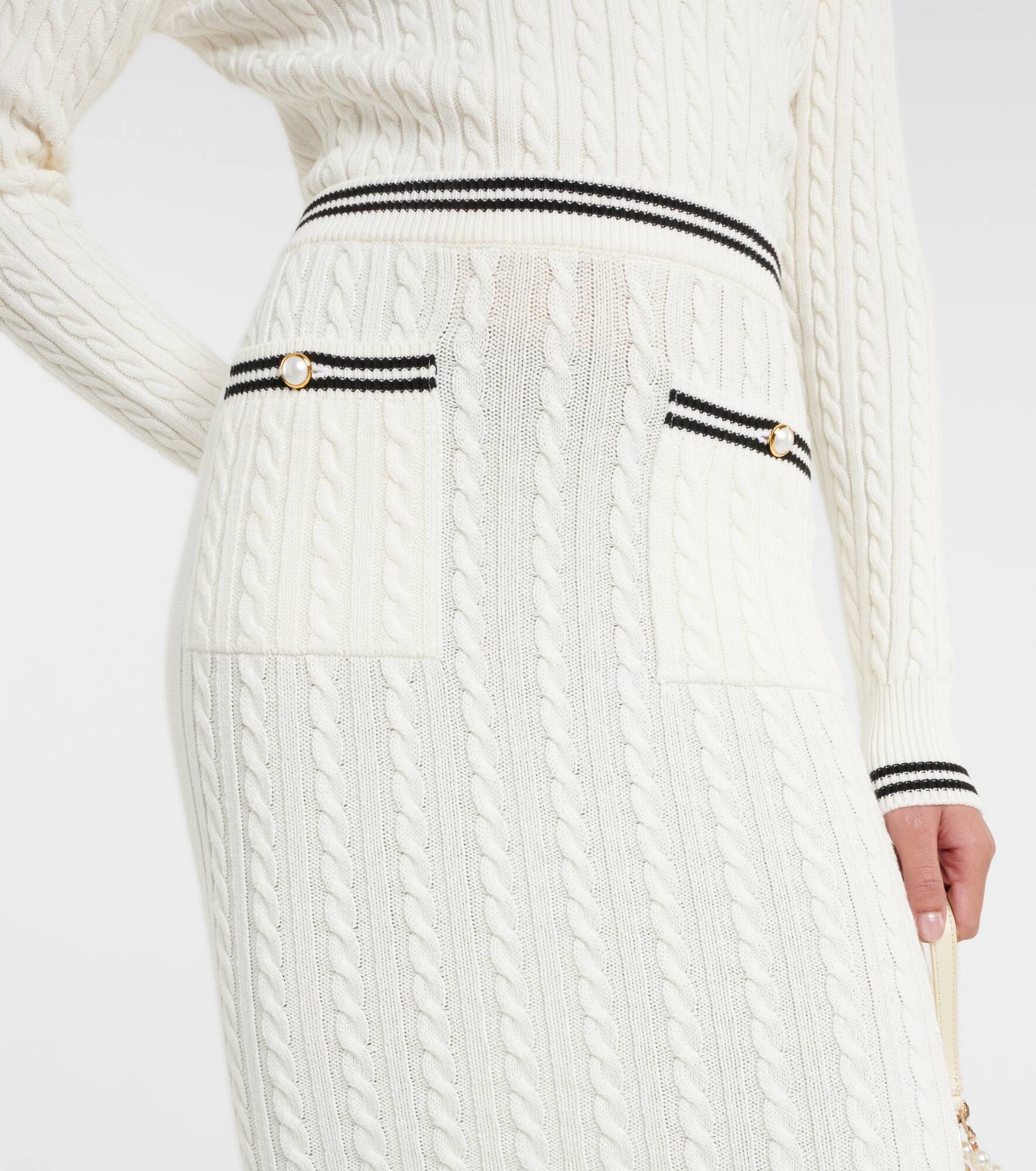 Striped cable-knit cotton midi skirt - 4