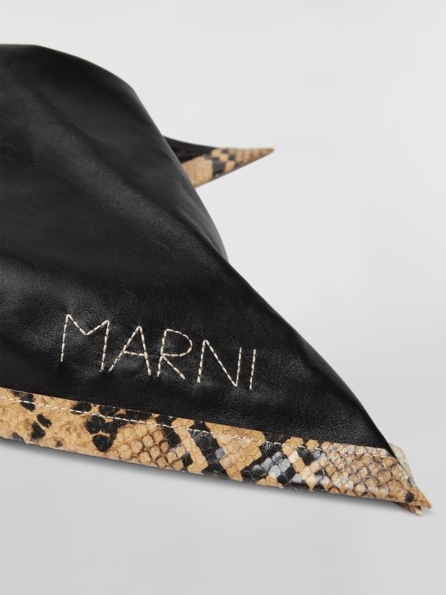 BLACK NAPPA TRIANGULAR SCARF WITH PRINTED PYTHON FINISH - 4