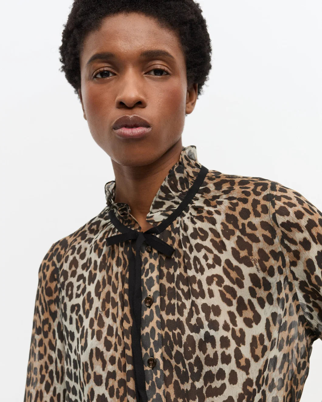 LEOPARD PRINT CHIFFON TIE STRING SHIRT - 4