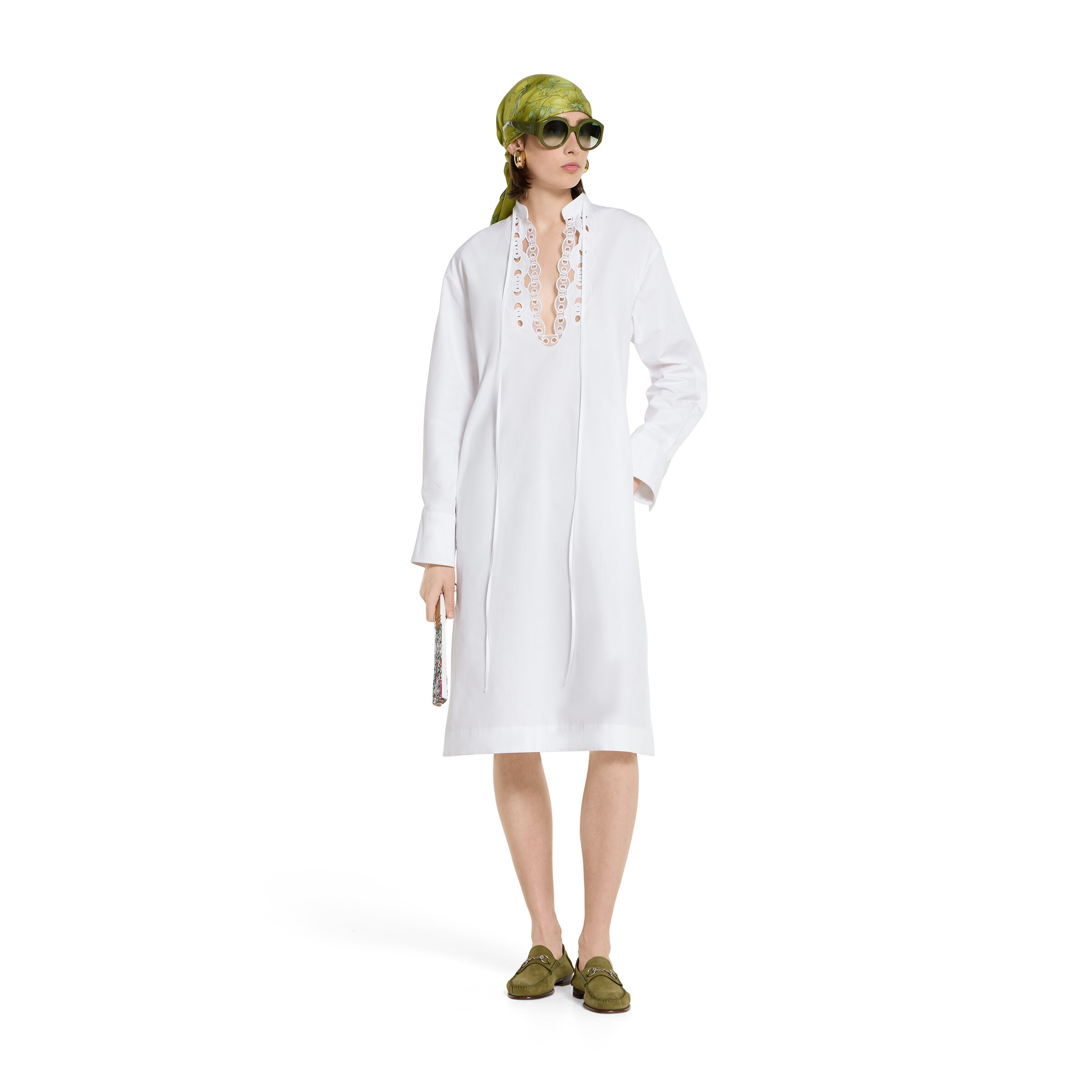 Cotton poplin shirt dress with embroidery - 2