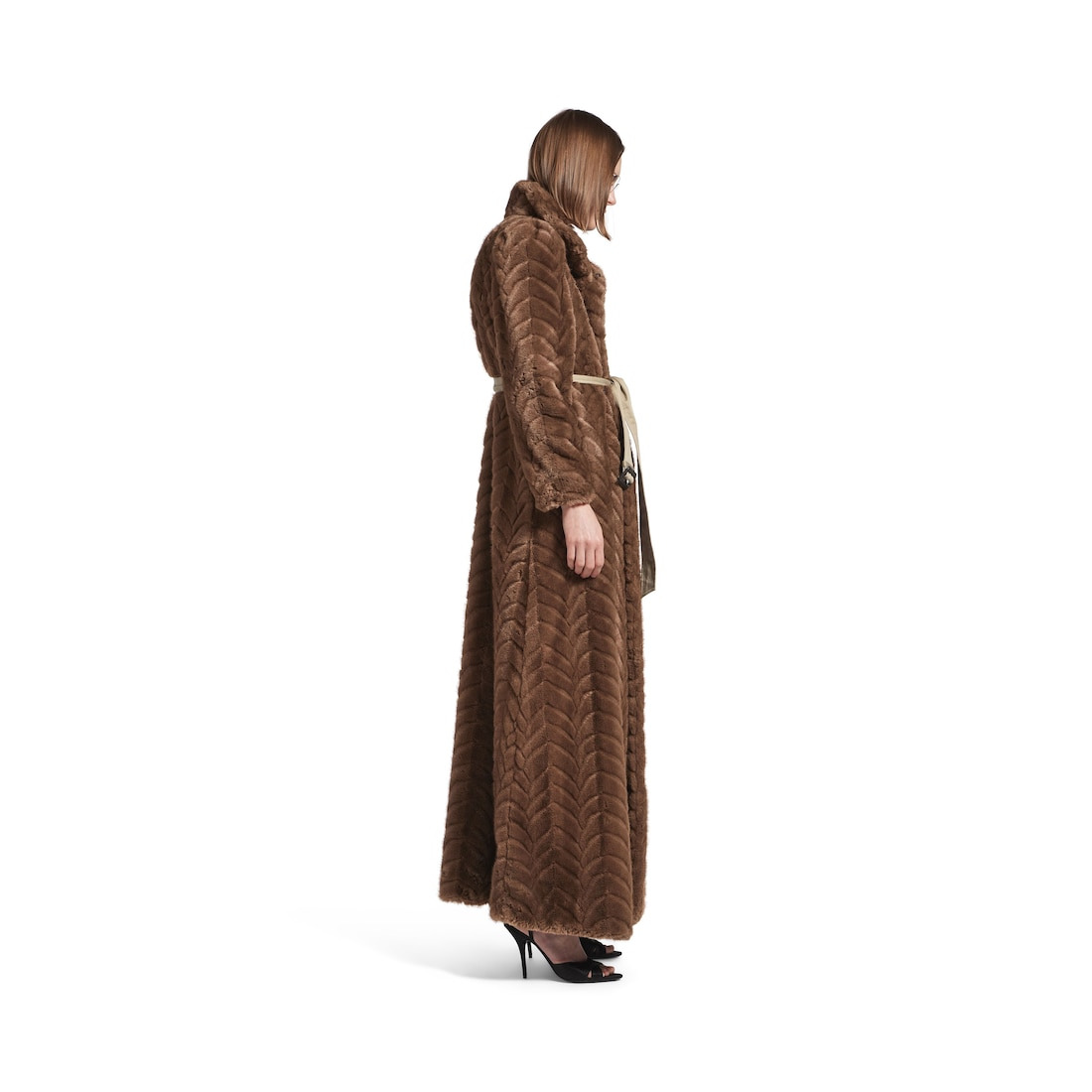 Women's Animal-free Fur Maxi Coat in Brown - 3