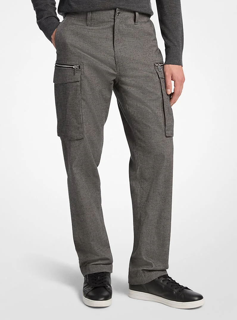 Houndstooth Cotton Zip Cargo Pants - 1