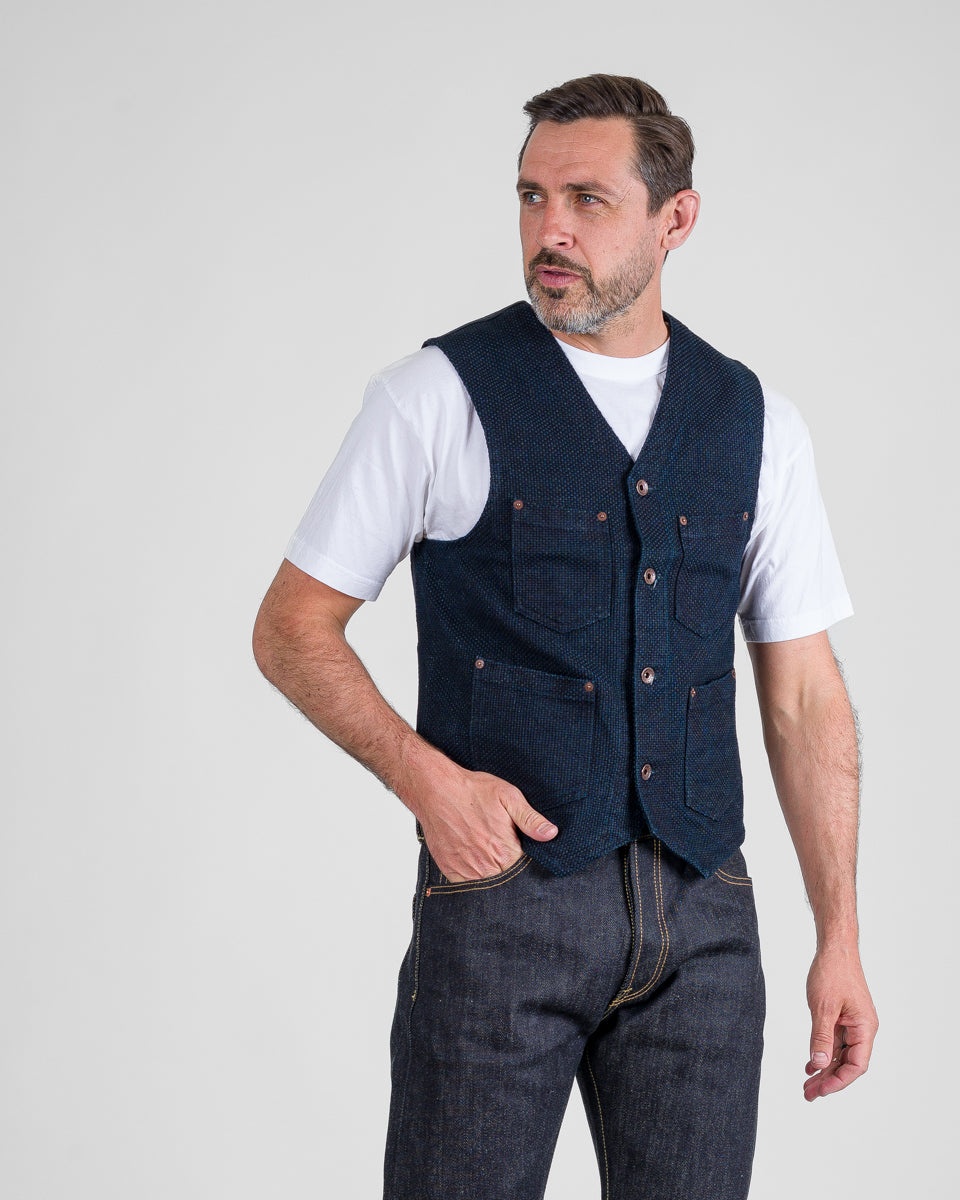 14OZ SASHIKO DOBBY CLOTH / DUCK WORK VEST - INDIGO - 2
