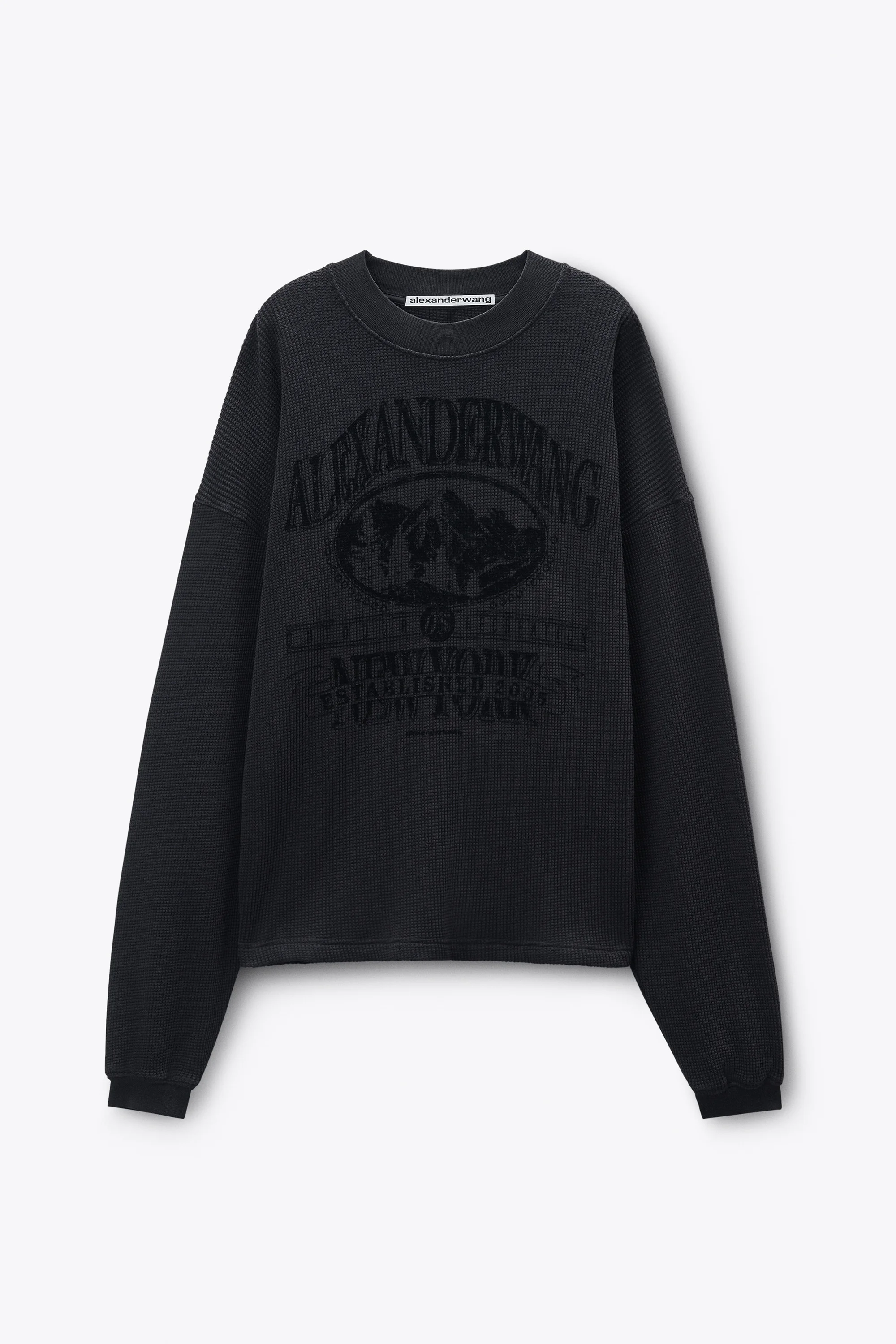Washed Black Waffle Jersey Long Sleeve Tee - 1