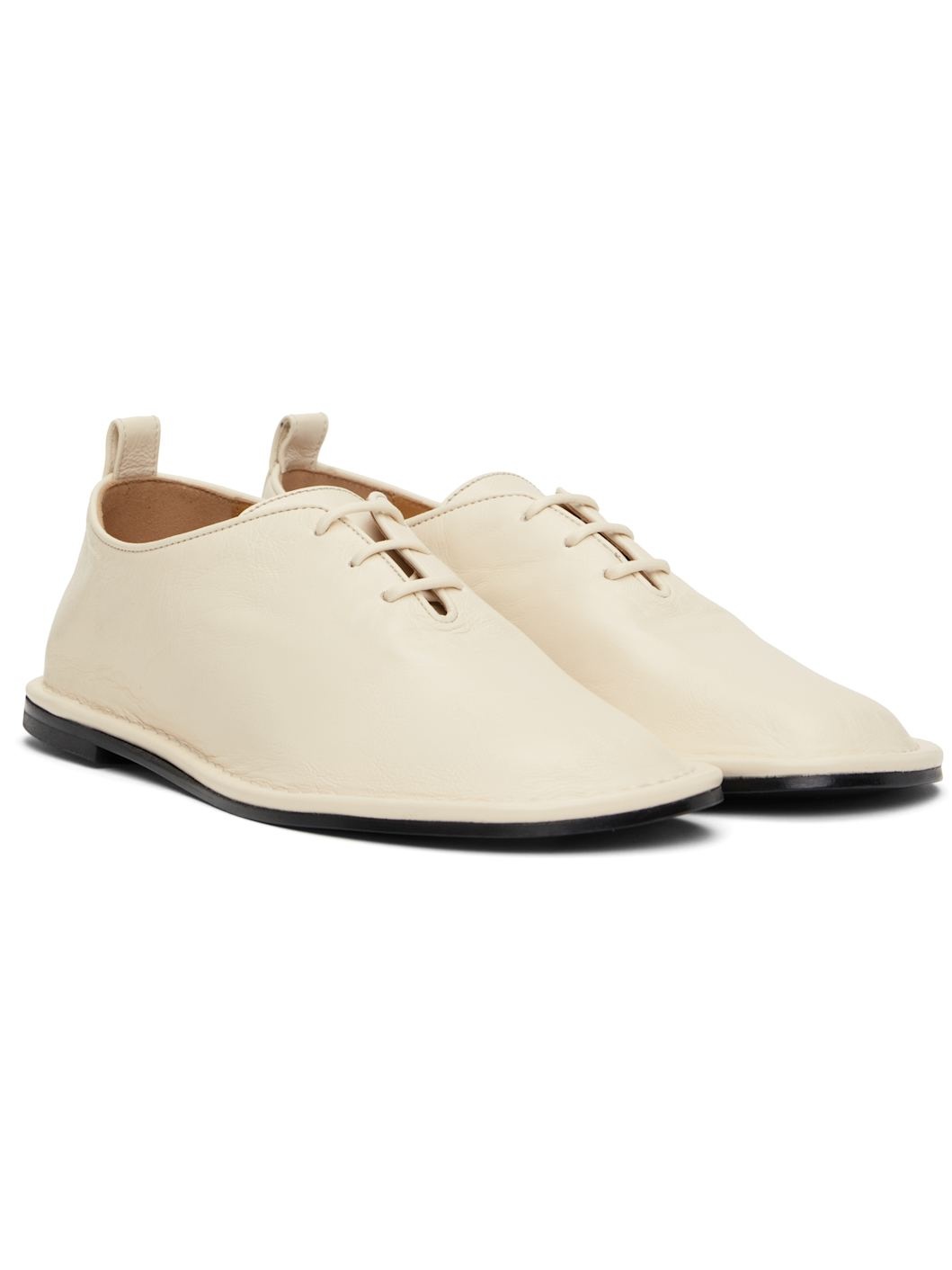 Beige Leather One Cut Oxfords - 4