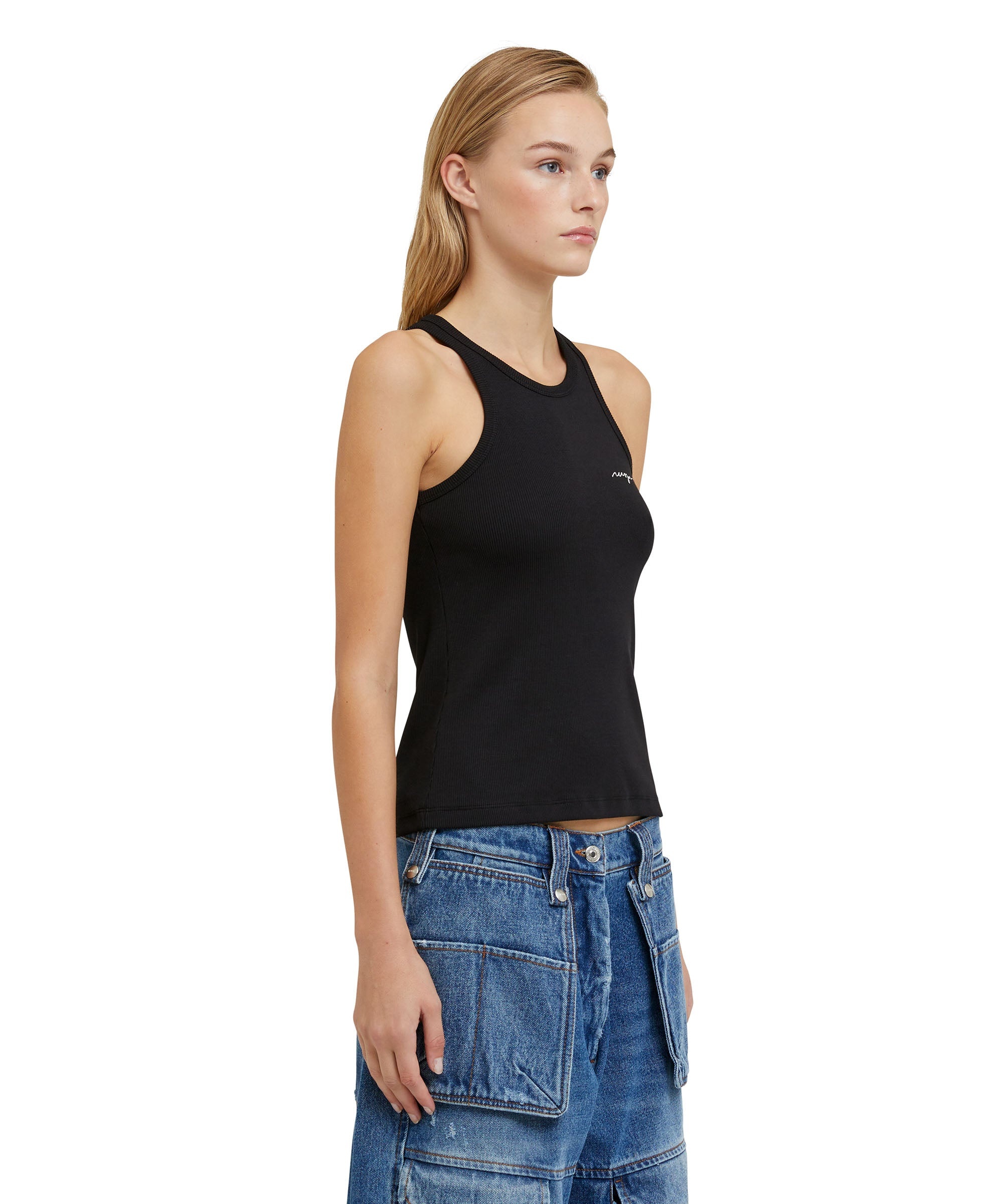 Ribbed jersey tank top with embroidered cursive logo - 4