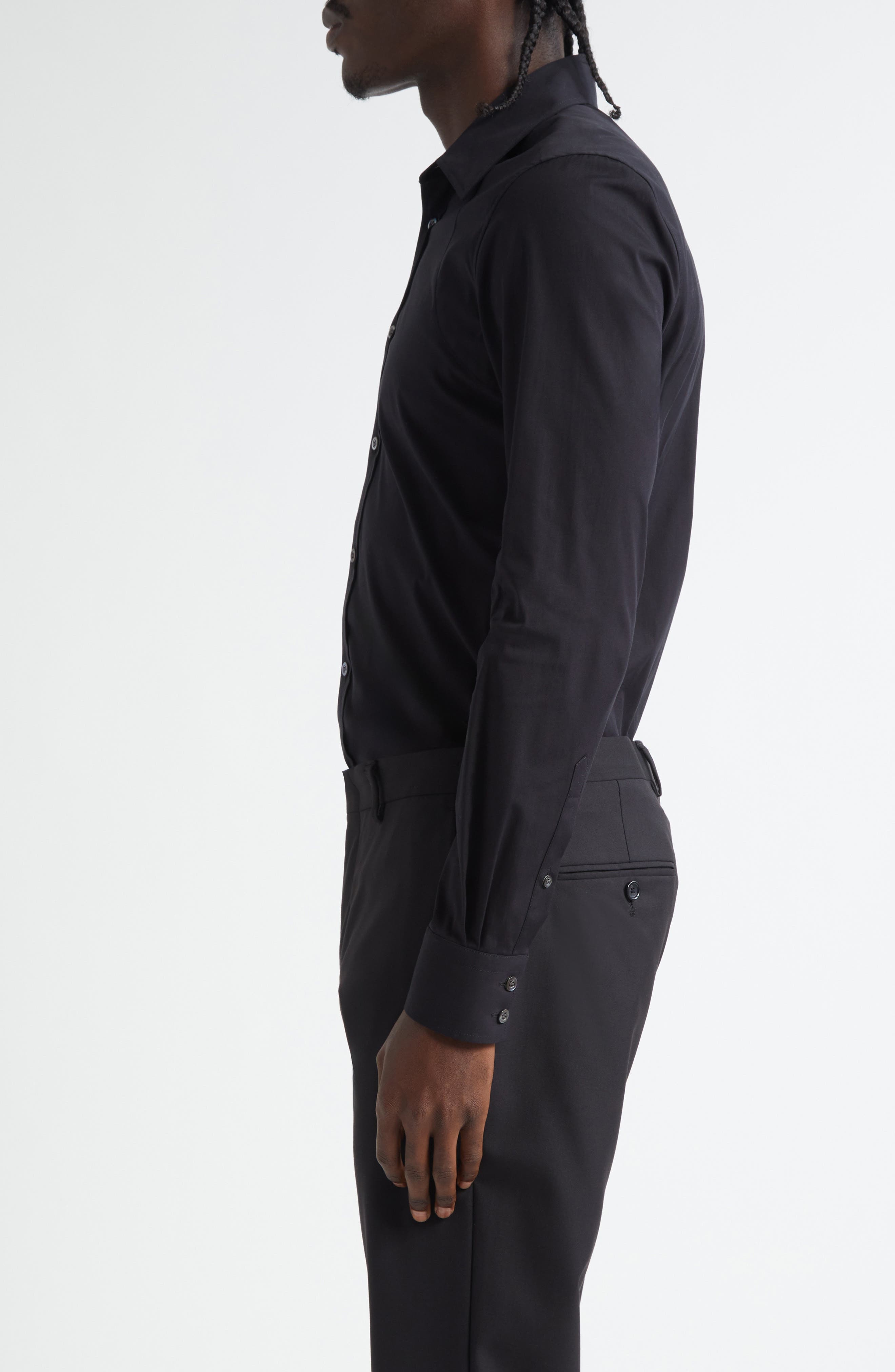McQueen Logo Tape Harness Stretch Cotton Button-Up Shirt in Black at Nordstrom - 4