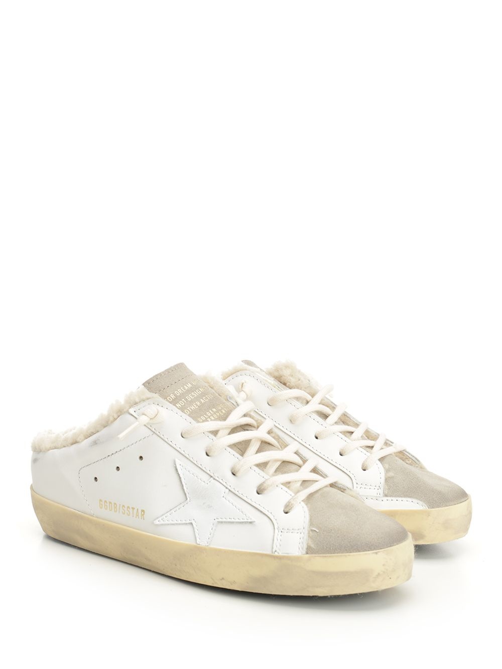 Super-Star Sabot Leather Upper Suede Toe Shiny Leather Star Shearling Lining Sneakers White - 2