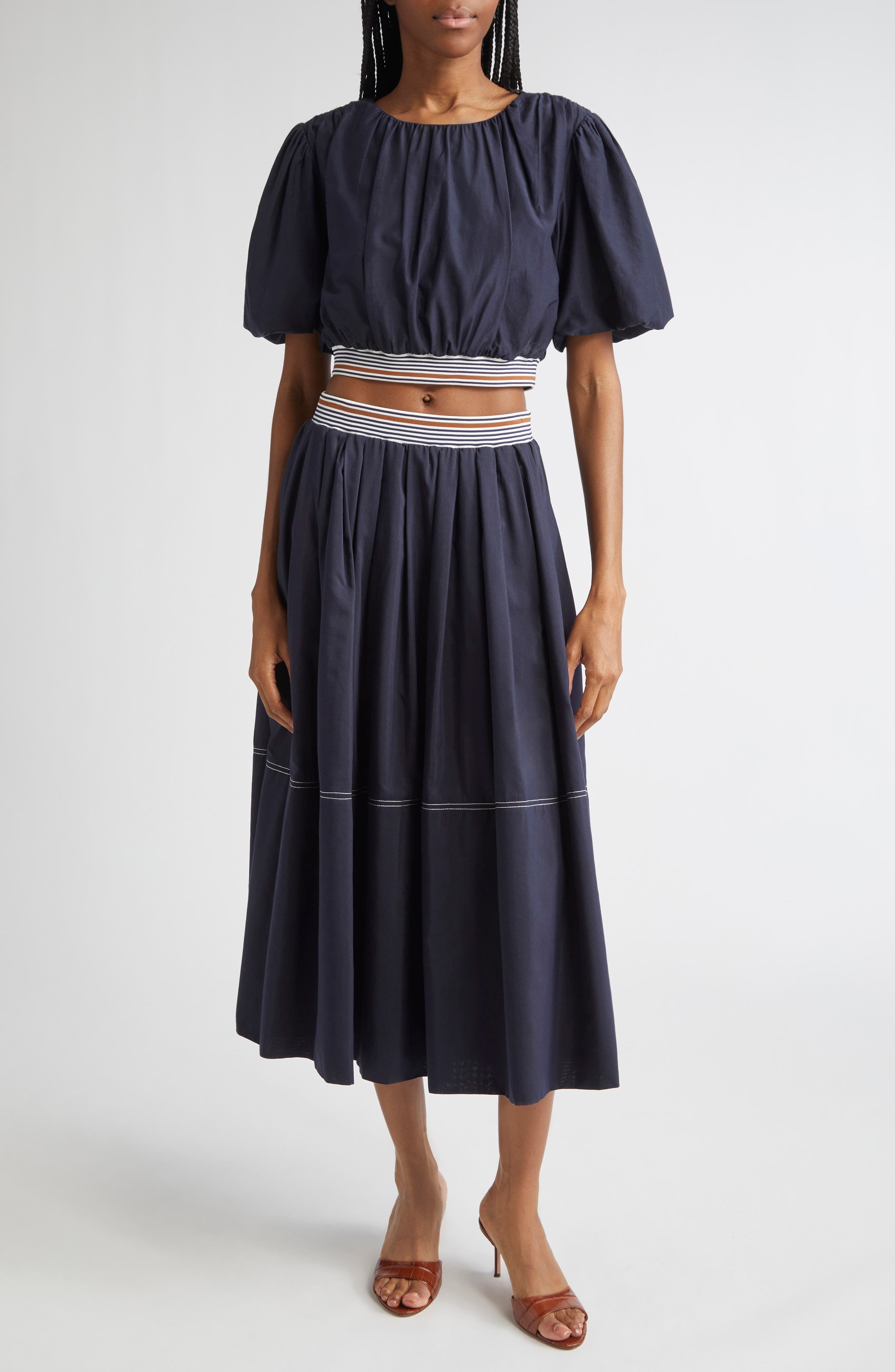 Veronica Beard Gabriela Cotton & Silk Crop Top in Navy at Nordstrom - 2