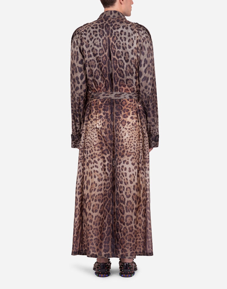 Single-breasted trench jacket in nylon with leopard print - 2