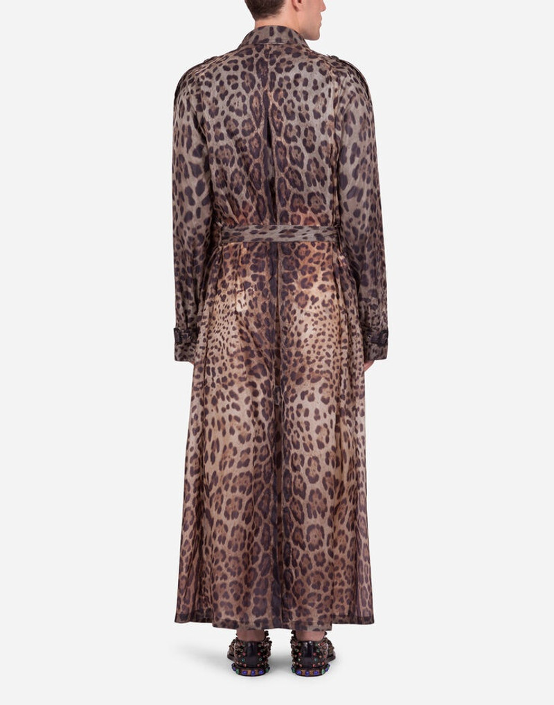 Single-breasted trench jacket in nylon with leopard print 2