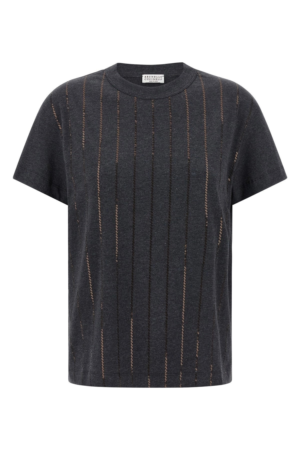 Brunello Cucinelli Women 'Dazzling Chalk Stripe Embroidery' T-Shirt - 1