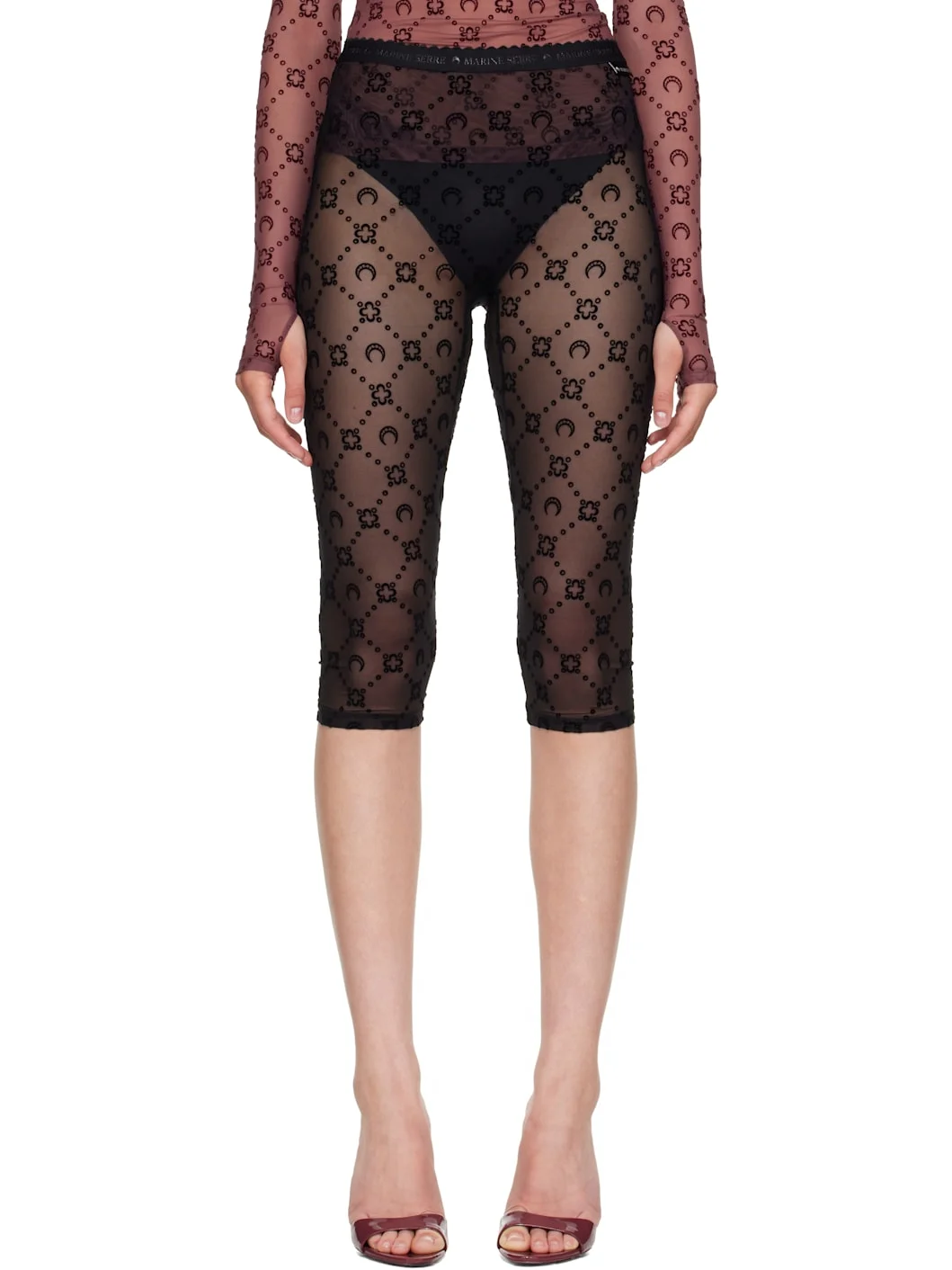 Black Moonogram Mesh Flock Capri Leggings - 1