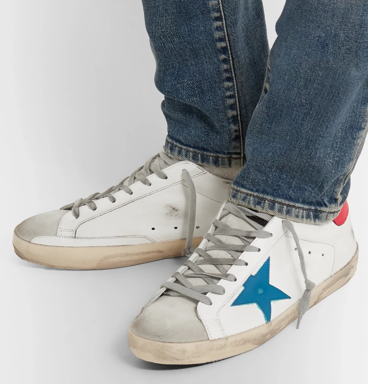 Superstar Distressed Leather and Suede Sneakers - 21