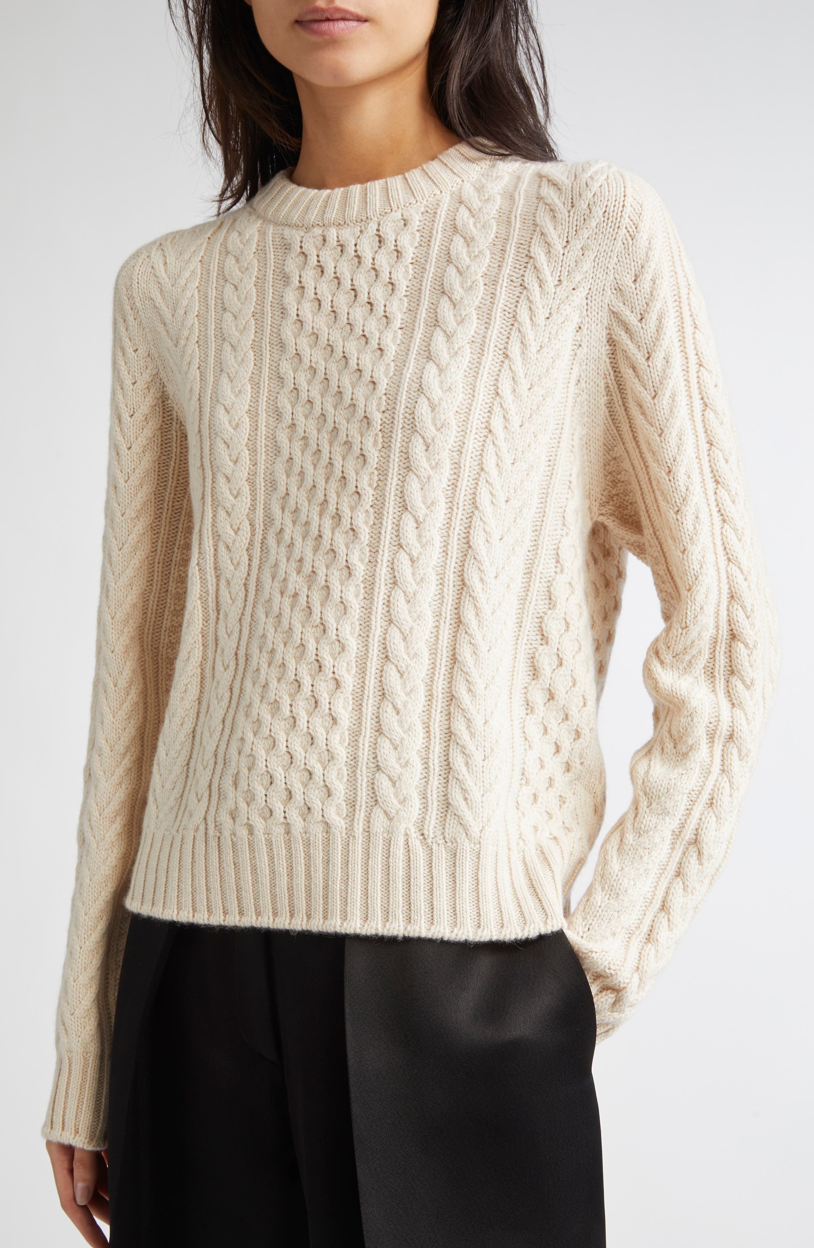Johnstons of Elgin Aran Cable Knit Cashmere Sweater in Champagne at Nordstrom - 4