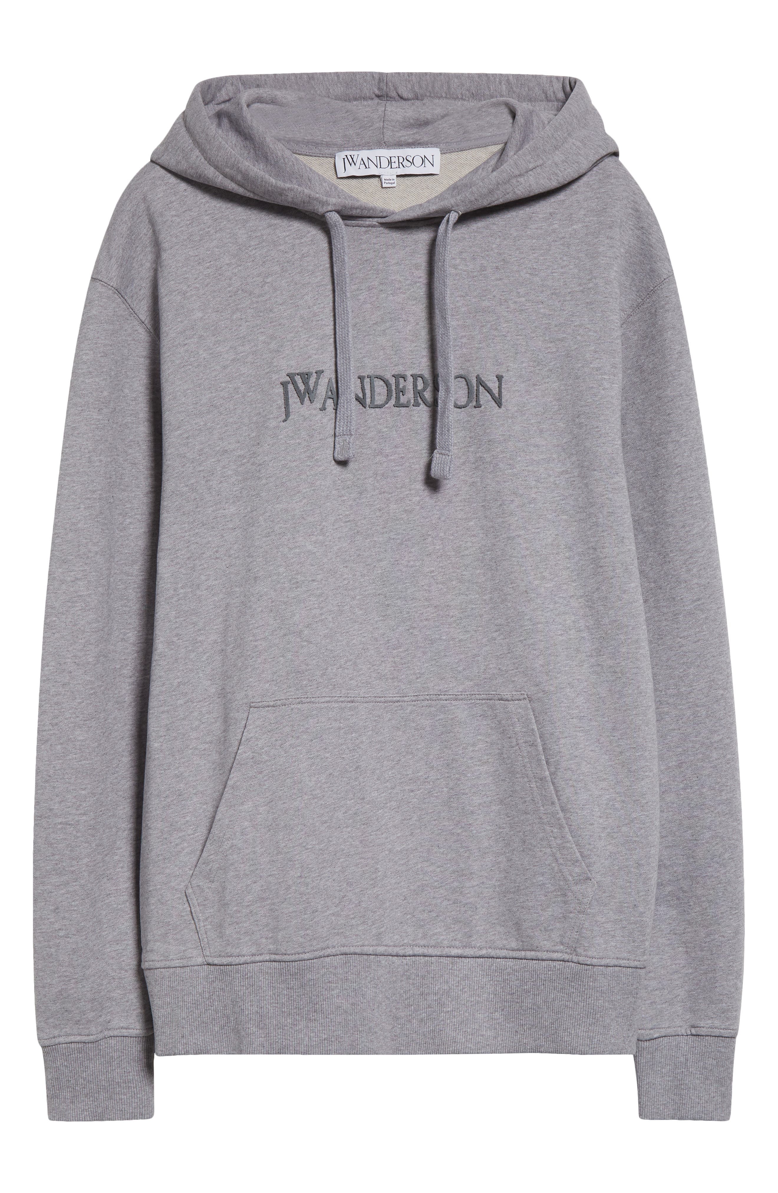 JW Anderson Logo Embroidered Hoodie in Grey Melange at Nordstrom - 6