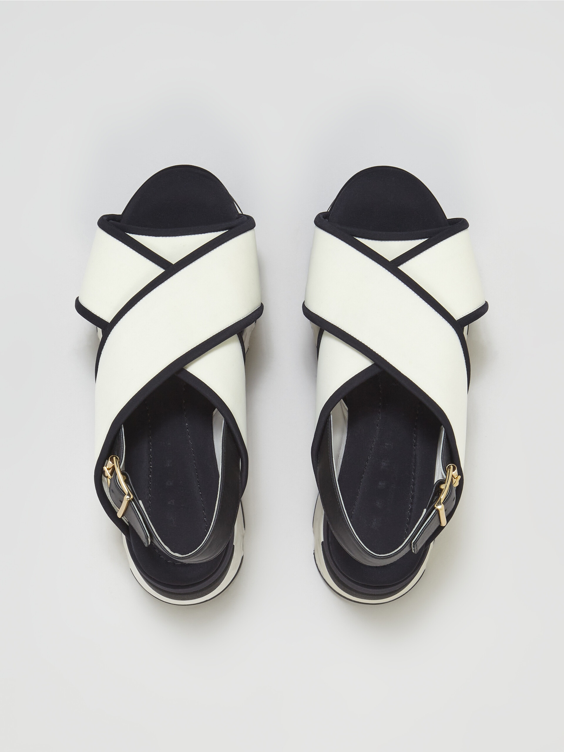 WHITE BLACK TECH FABRIC CRISS-CROSS WEDGE SANDAL - 4
