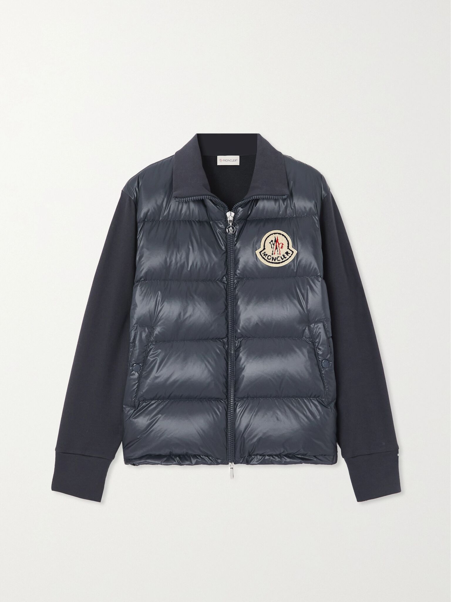 Appliquéd cotton-blend jersey and quilted shell down jacket Navy - 1
